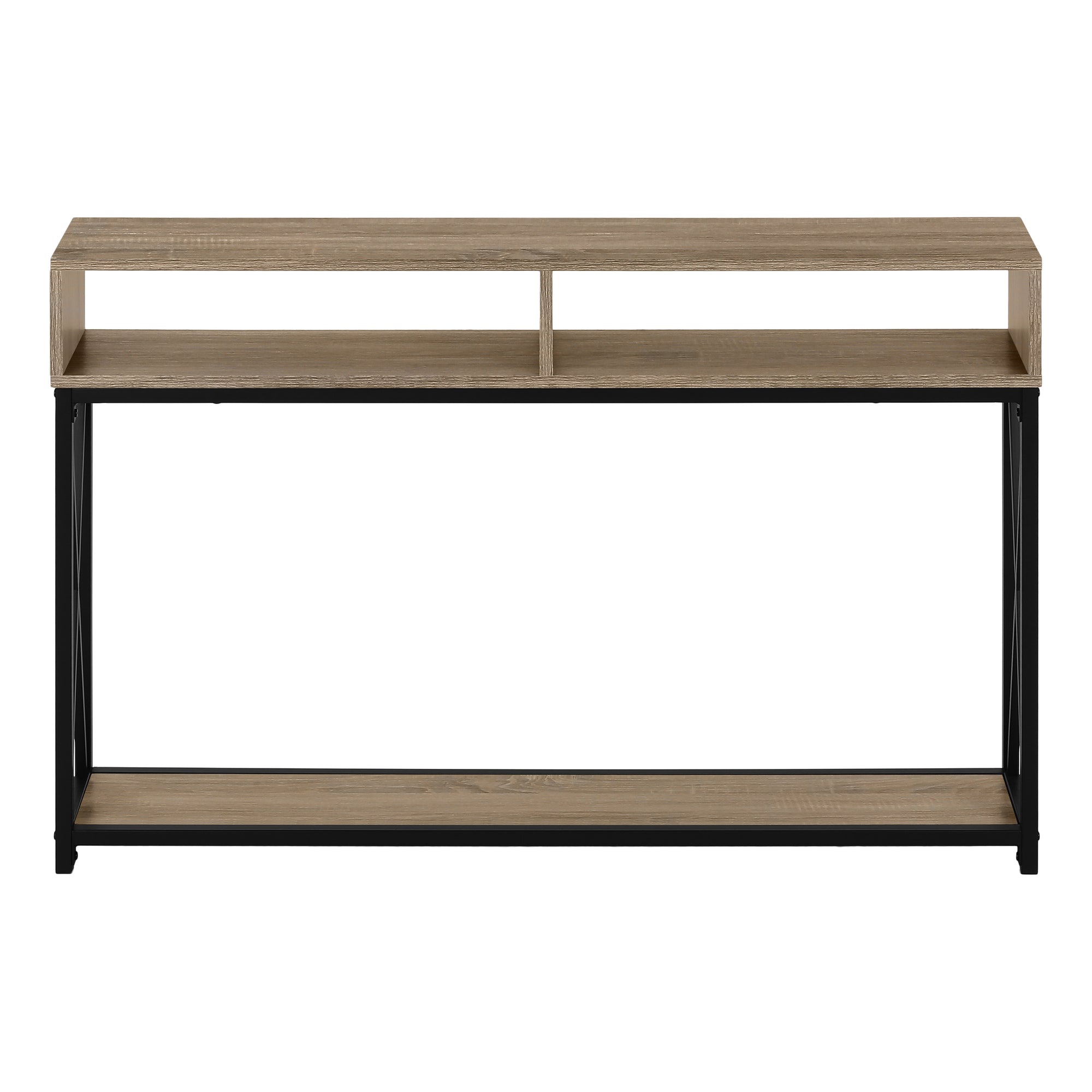 Accent Table 48"L Grey Wood Black Metal Frame-Accent Table-DECOROLALA