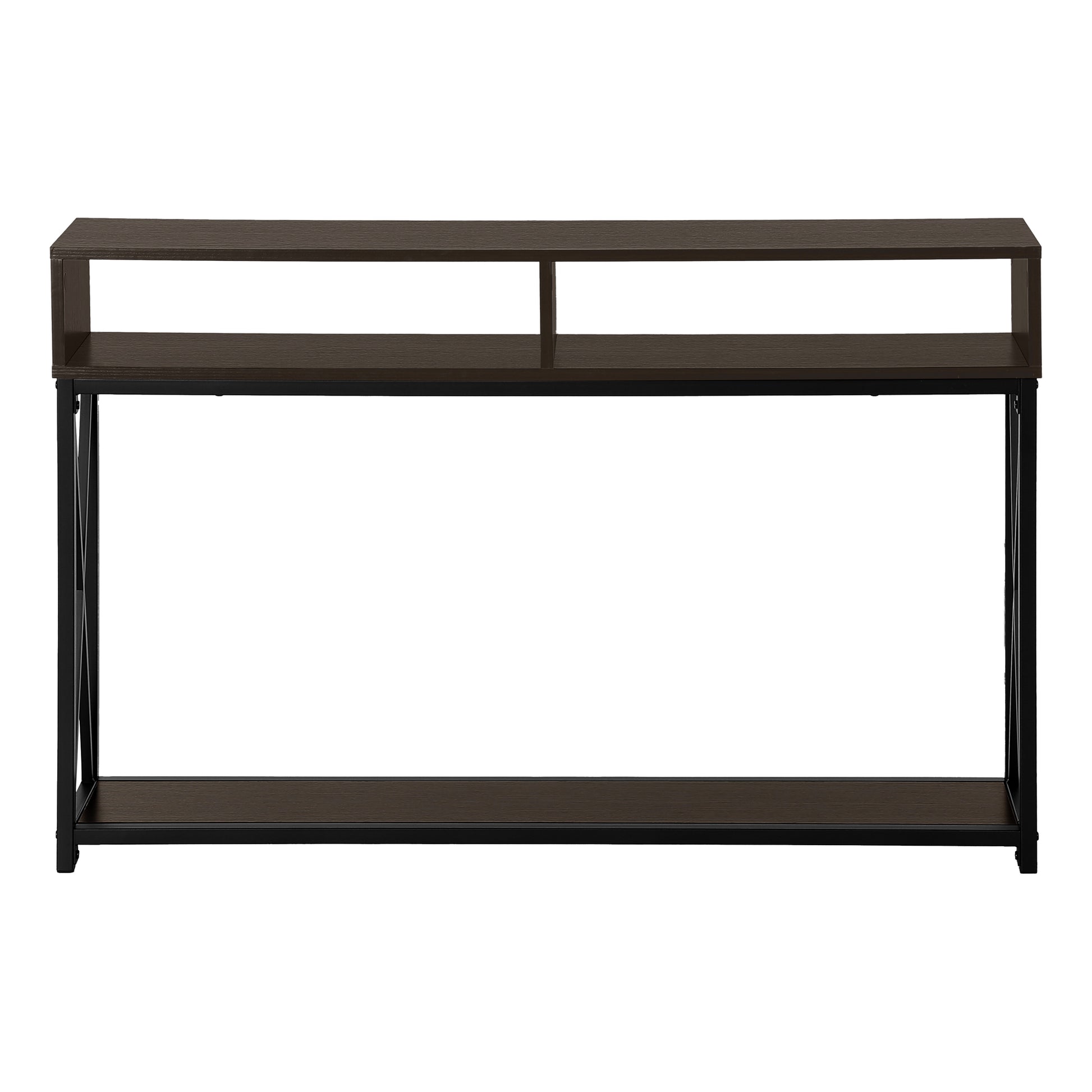 Accent Table 48"L Grey Wood Black Metal Frame-Accent Table-DECOROLALA