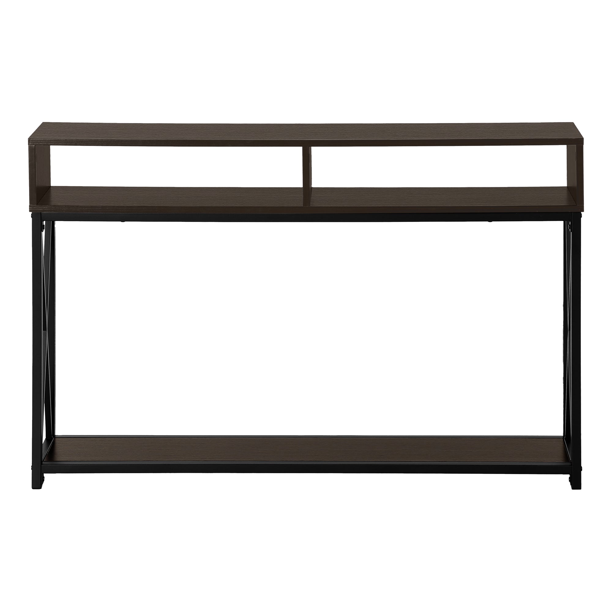 Accent Table 48"L Grey Wood Black Metal Frame-Accent Table-DECOROLALA