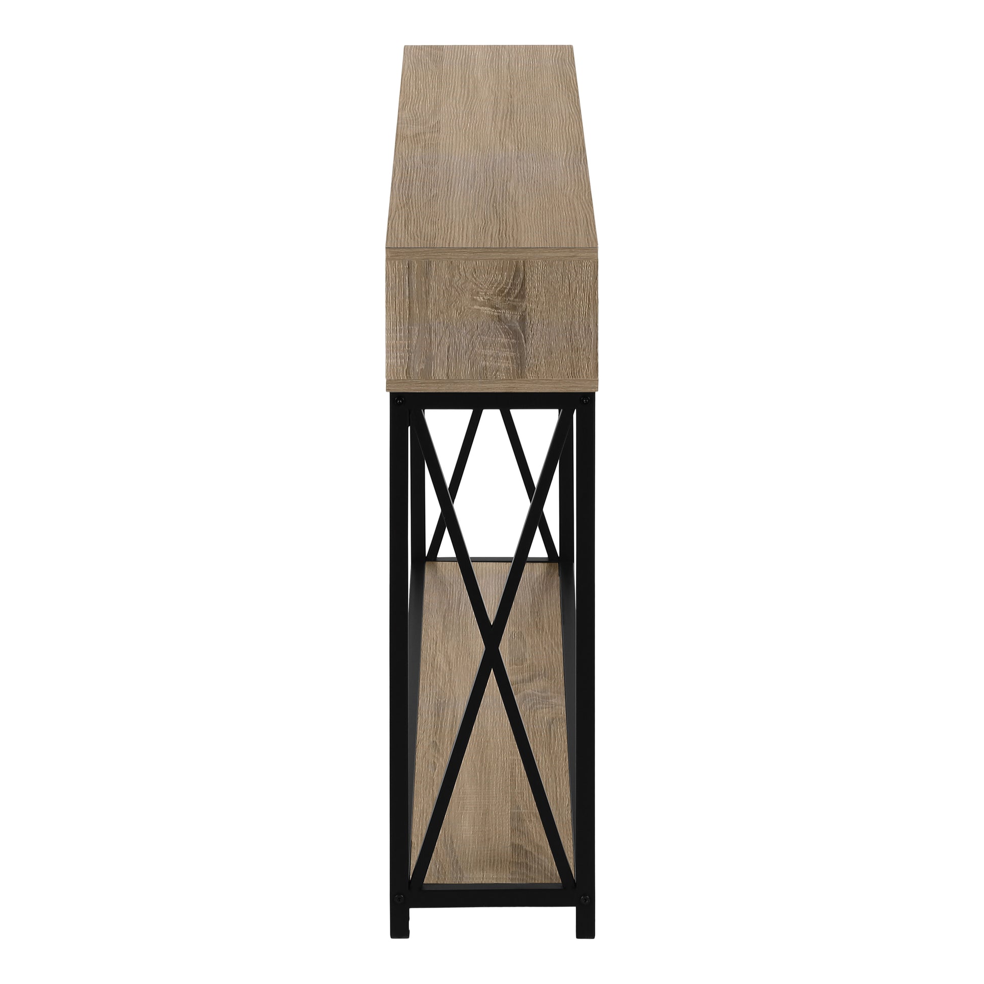 Accent Table 48"L Grey Wood Black Metal Frame-Accent Table-DECOROLALA