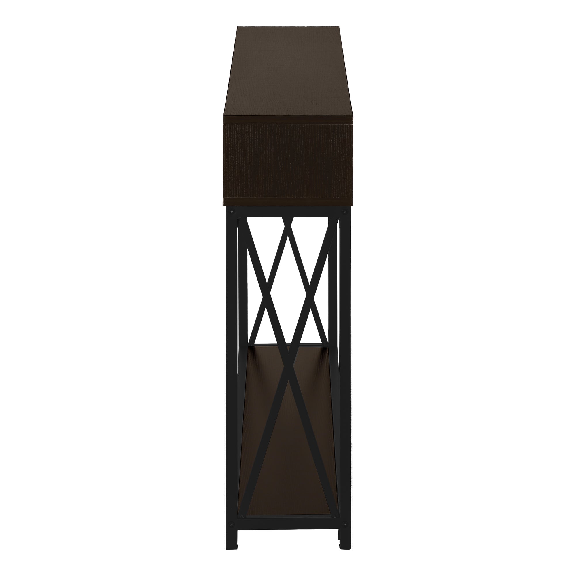Accent Table 48"L Grey Wood Black Metal Frame-Accent Table-DECOROLALA