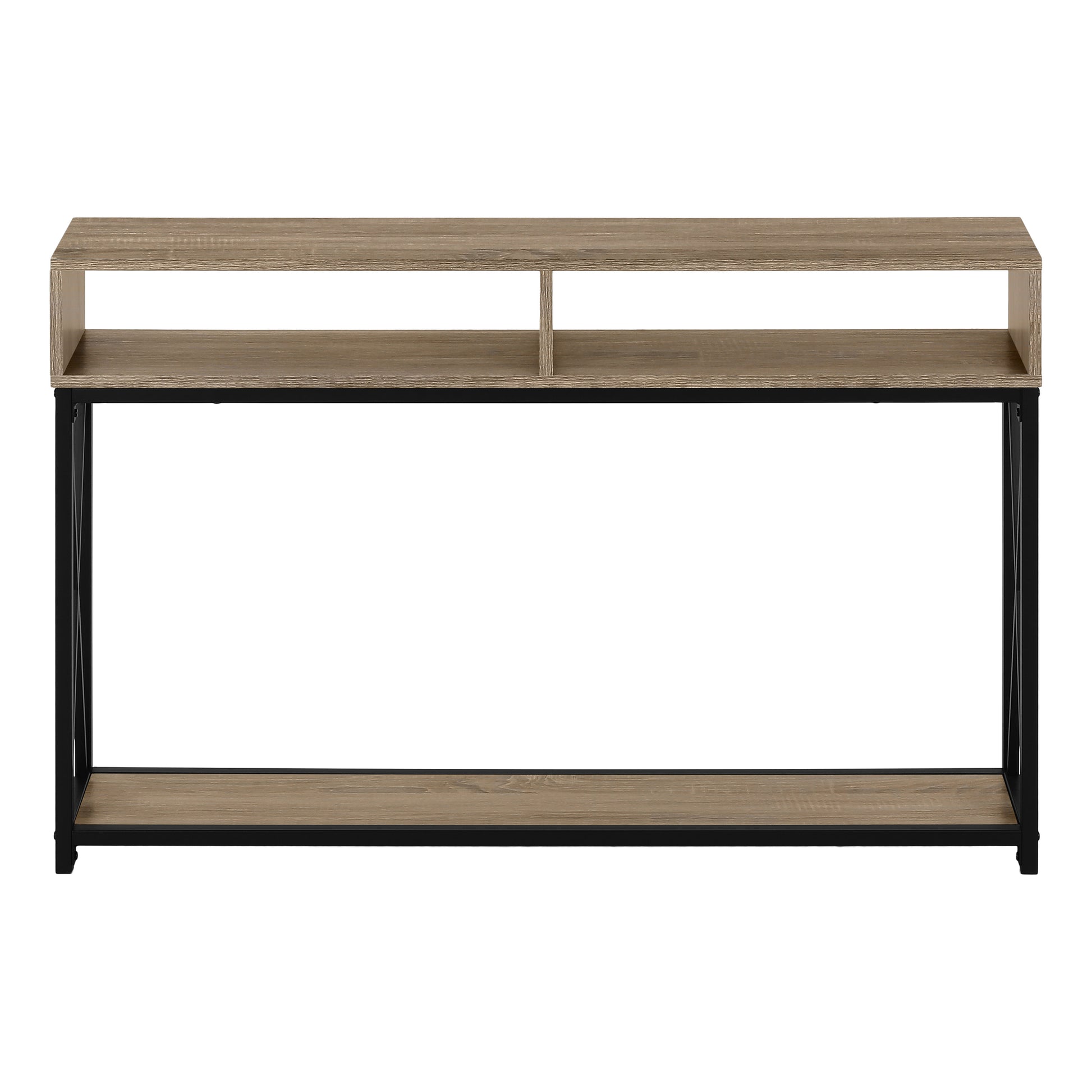 Accent Table 48"L Grey Wood Black Metal Frame-Accent Table-DECOROLALA