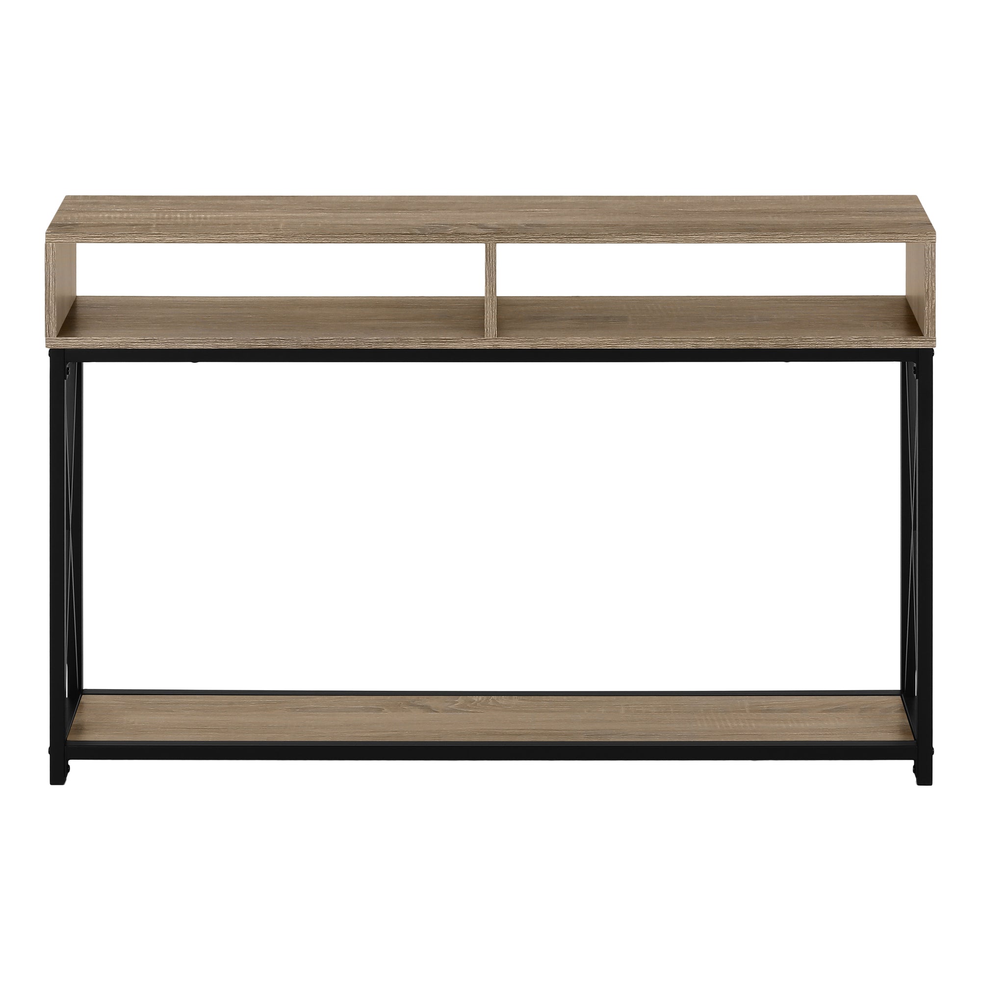 Accent Table 48"L Grey Wood Black Metal Frame-Accent Table-DECOROLALA