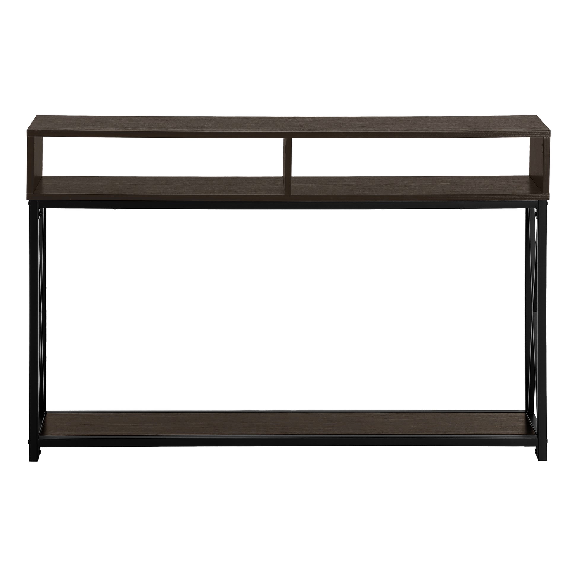 Accent Table 48"L Grey Wood Black Metal Frame-Accent Table-DECOROLALA