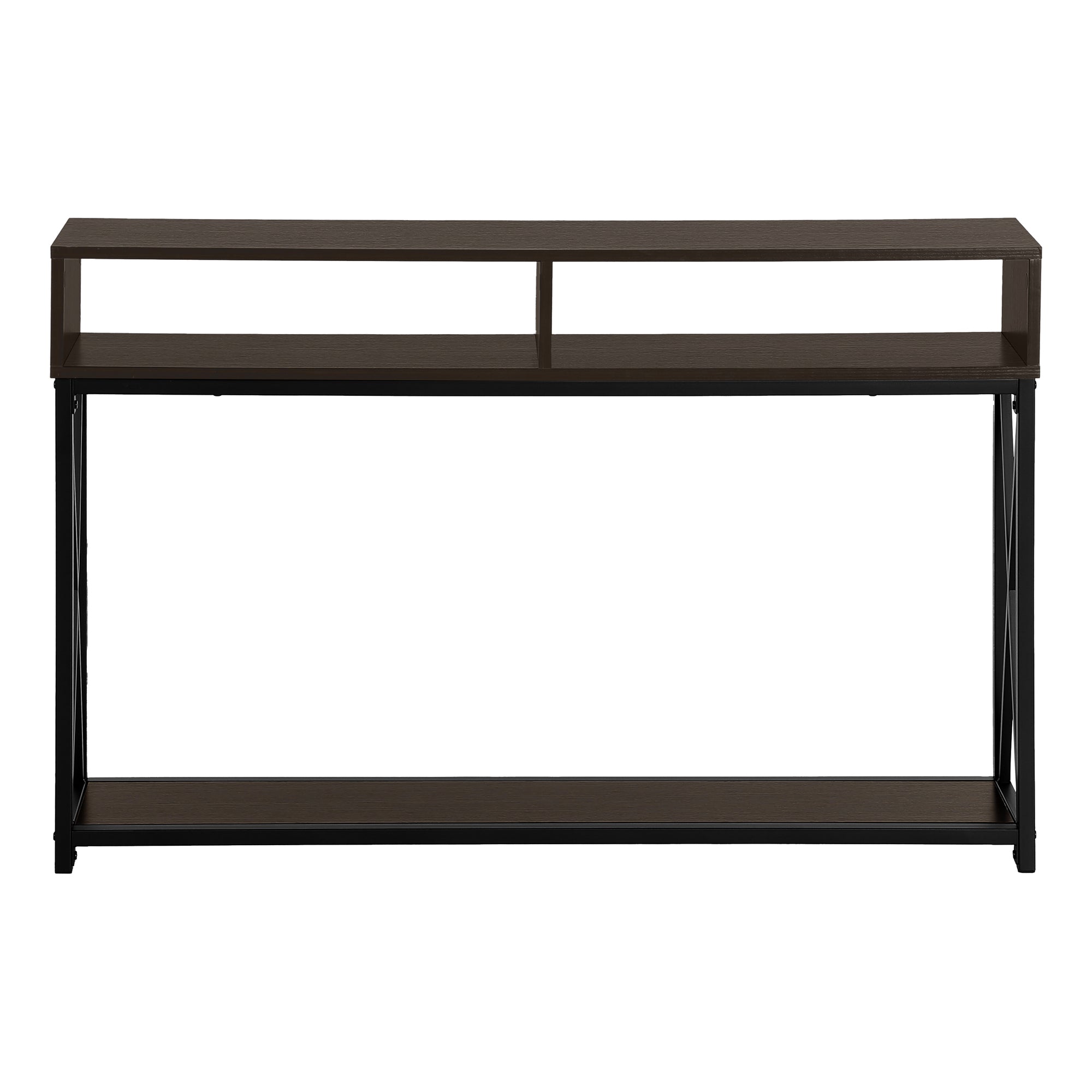 Accent Table 48"L Grey Wood Black Metal Frame-Accent Table-DECOROLALA
