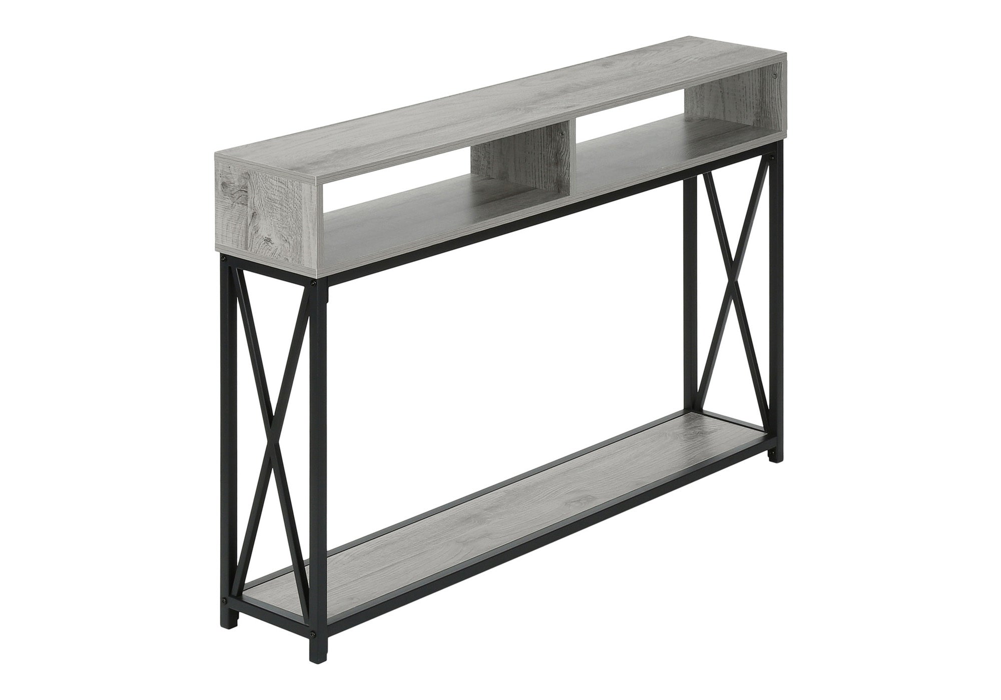Accent Table 48"L Grey Wood Black Metal Frame-Accent Table-DECOROLALA