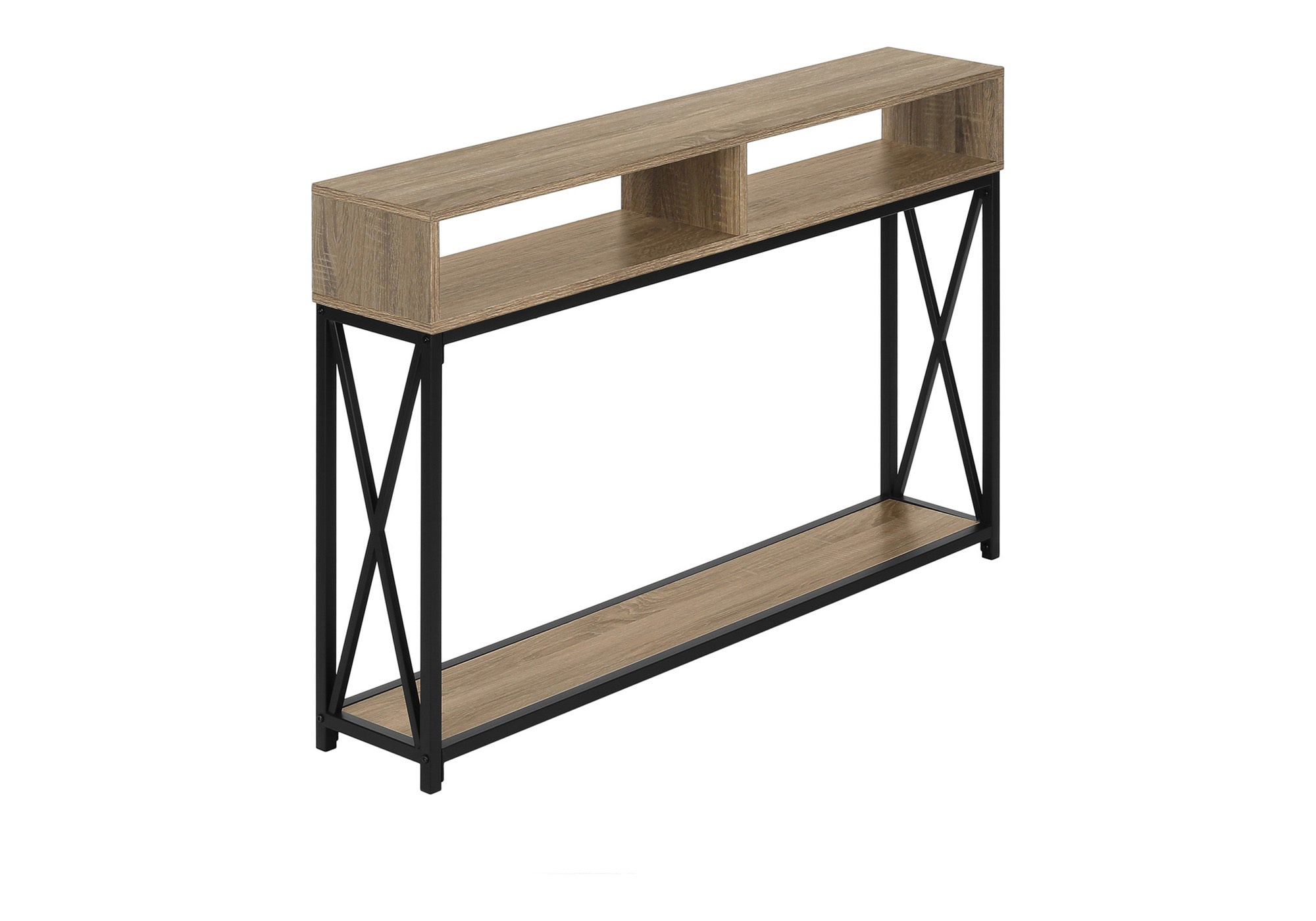 Accent Table 48"L Grey Wood Black Metal Frame-Accent Table-DECOROLALA