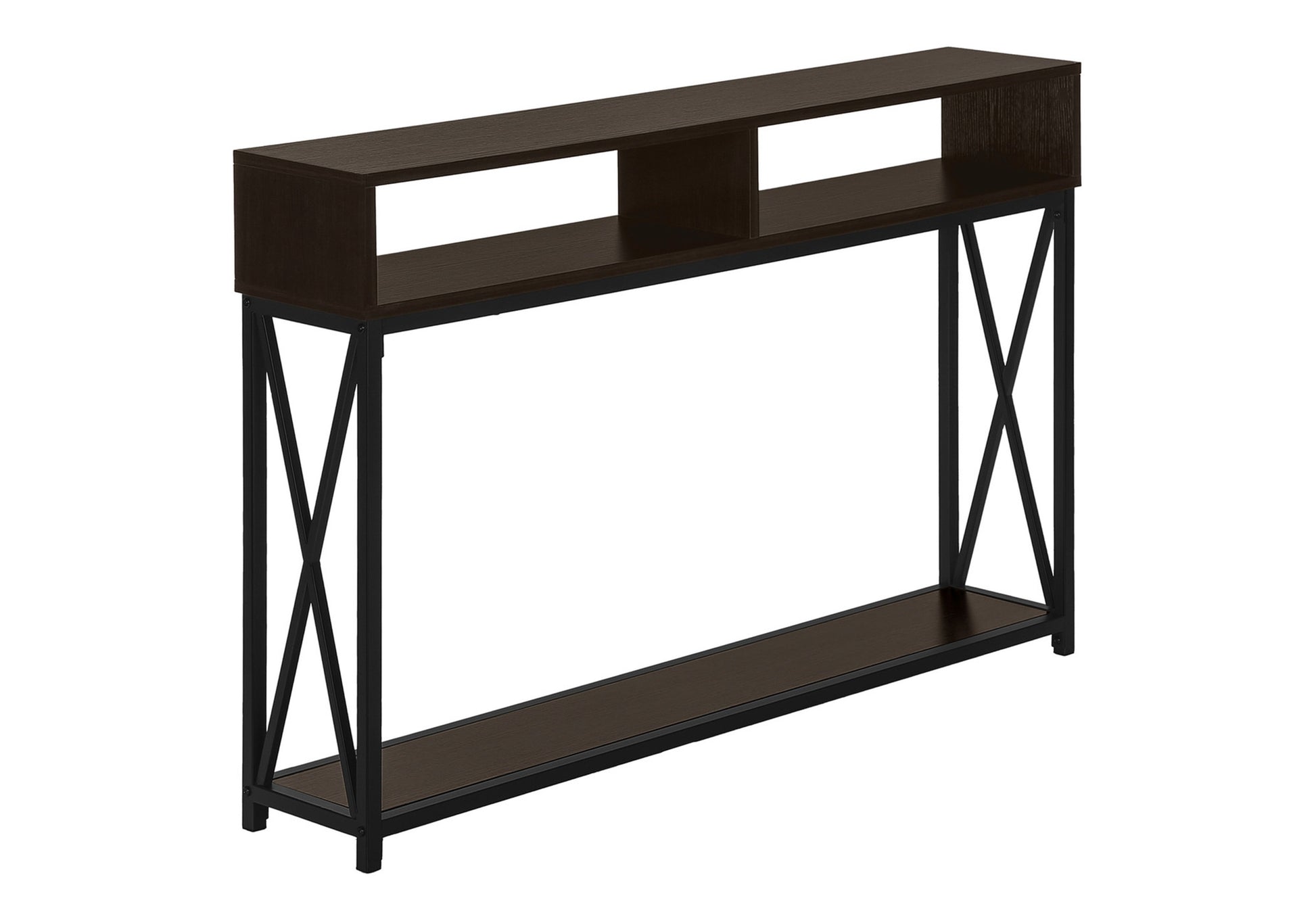 Accent Table 48"L Grey Wood Black Metal Frame-Accent Table-DECOROLALA
