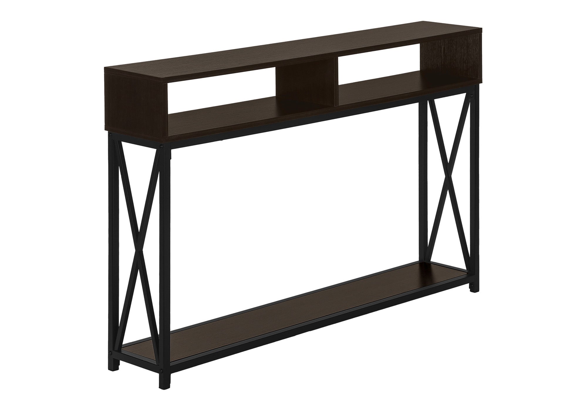 Accent Table 48"L Grey Wood Black Metal Frame-Accent Table-DECOROLALA