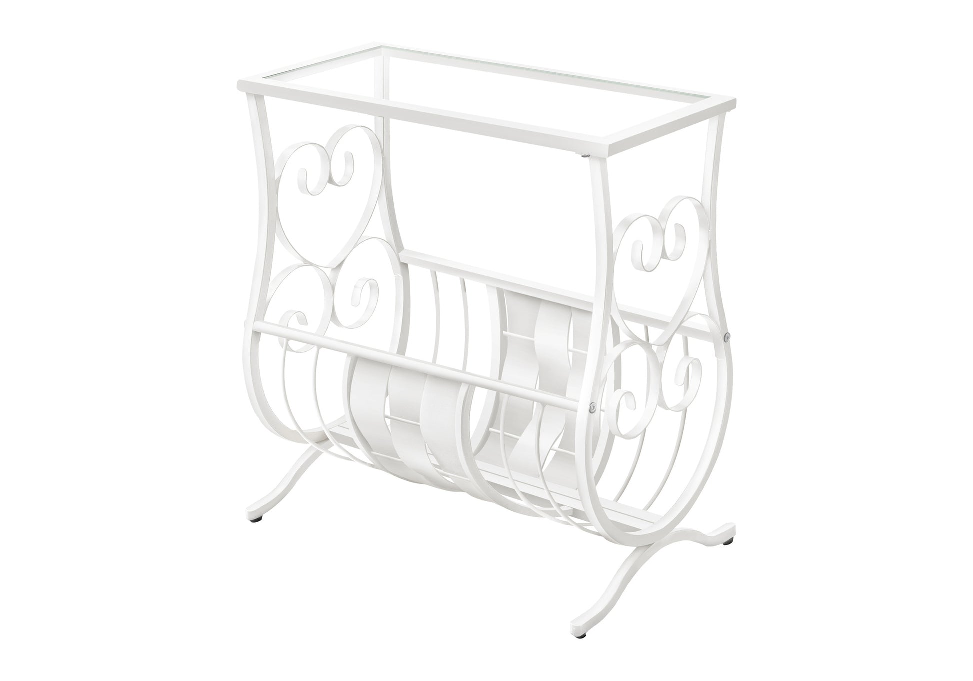 Accent Table - Antique White Metal With Tempered Glass-Accent Table-DECOROLALA