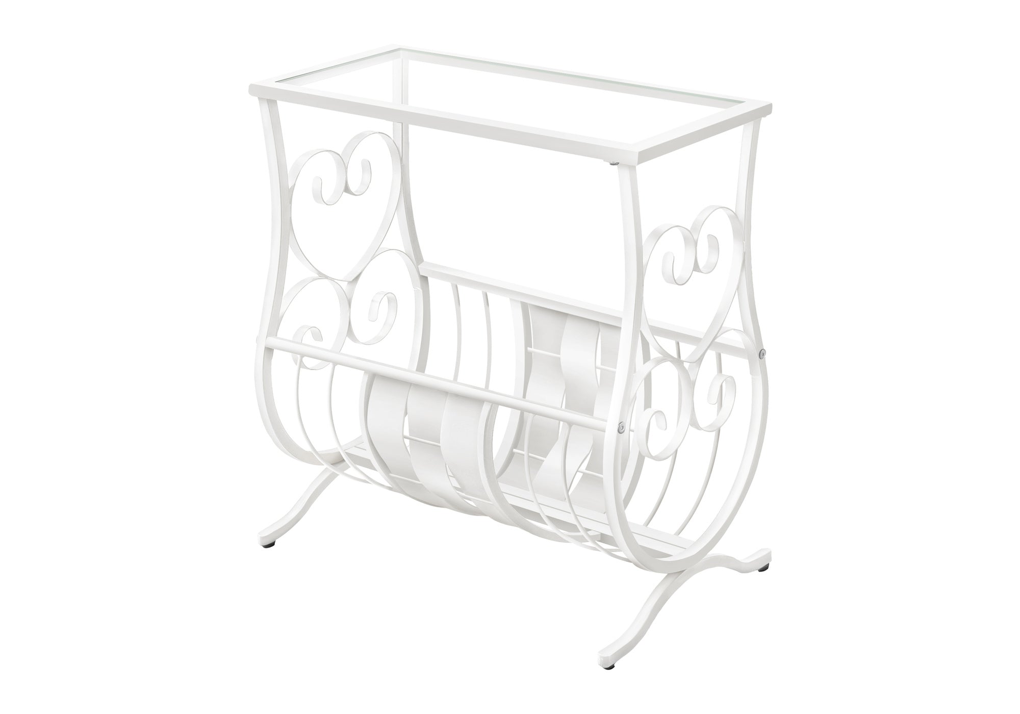 Accent Table - Antique White Metal With Tempered Glass-Accent Table-DECOROLALA