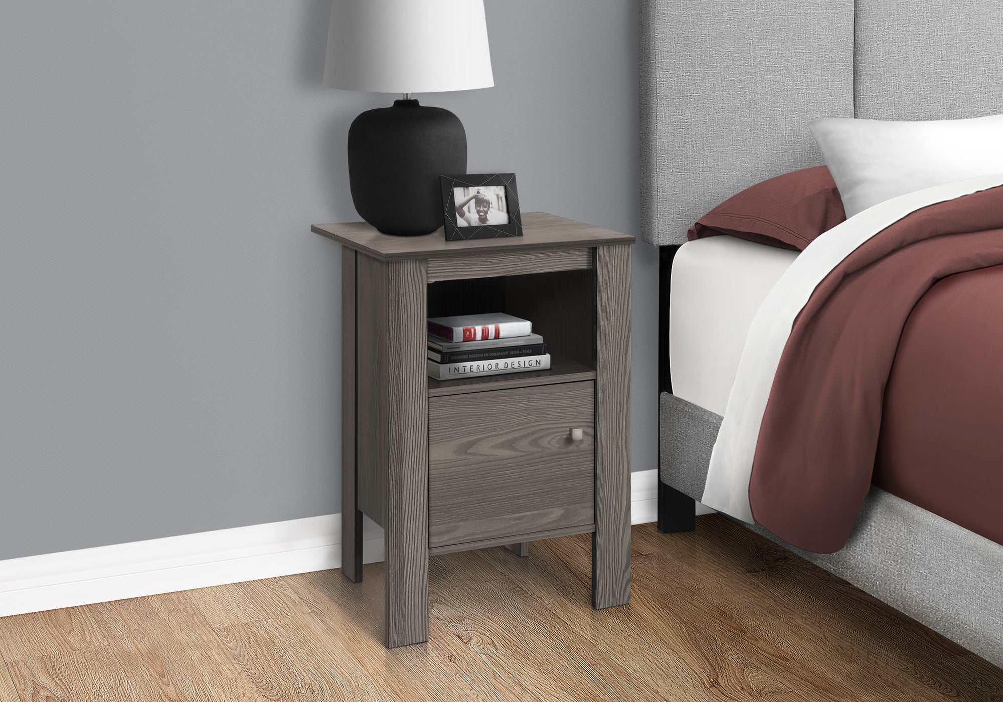 Accent Table - Black / Grey Top Night Stand With Storage-Accent Table-DECOROLALA