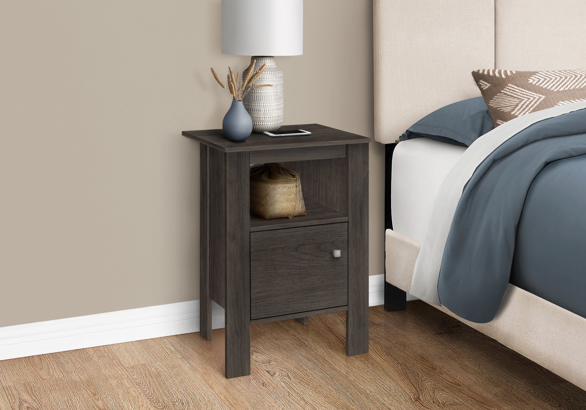Accent Table - Black / Grey Top Night Stand With Storage-Accent Table-DECOROLALA
