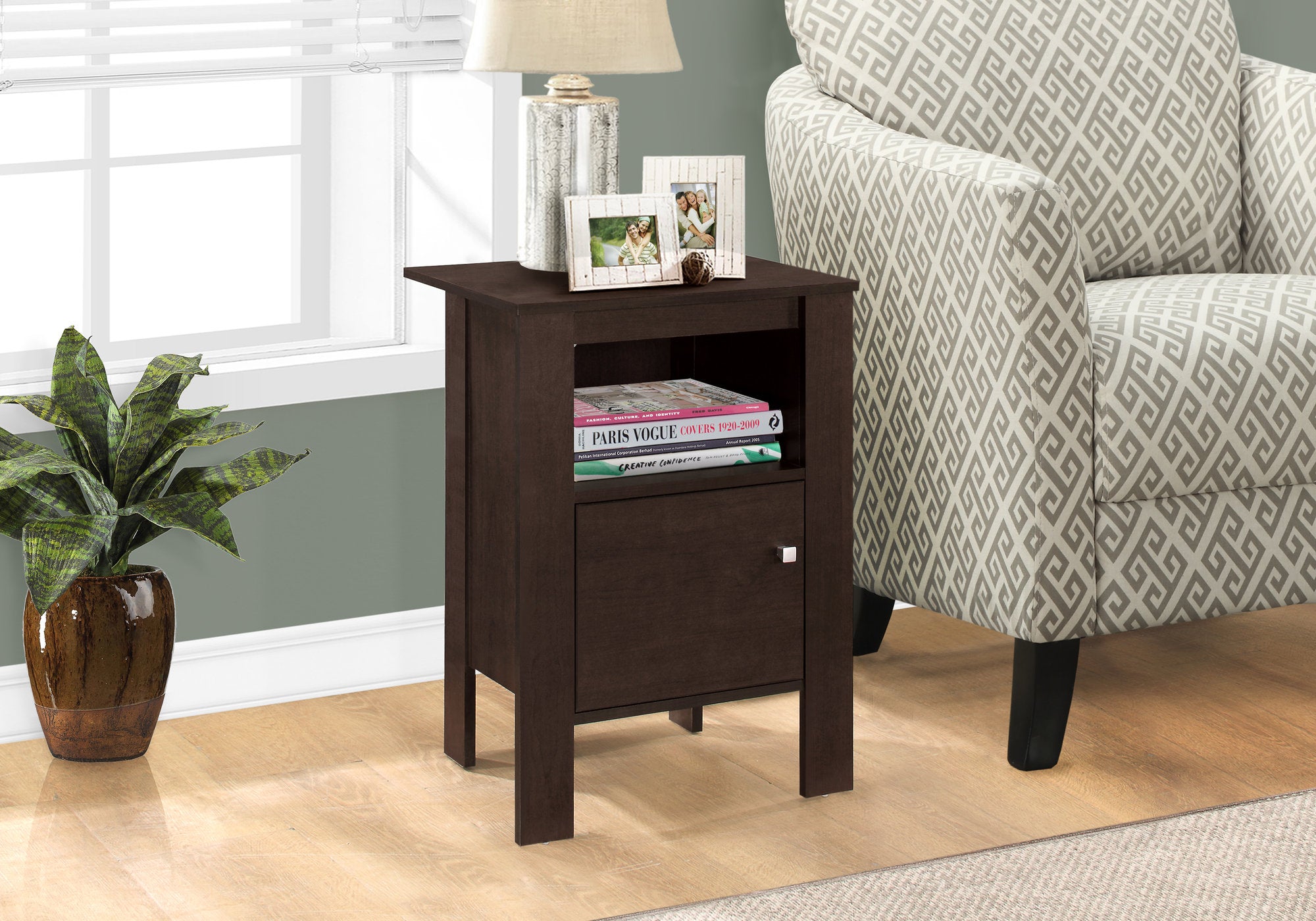 Accent Table - Black / Grey Top Night Stand With Storage-Accent Table-DECOROLALA
