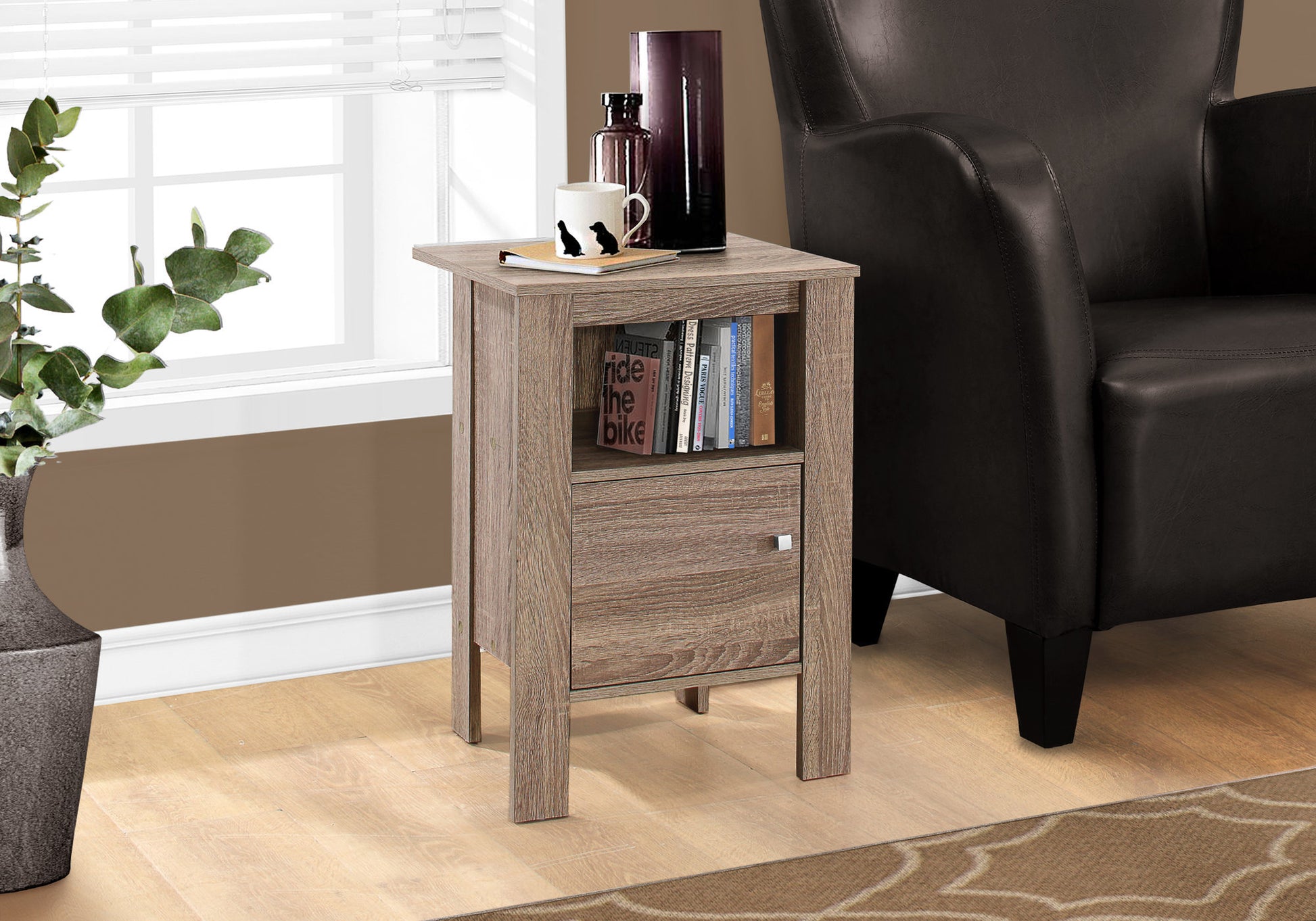 Accent Table - Black / Grey Top Night Stand With Storage-Accent Table-DECOROLALA