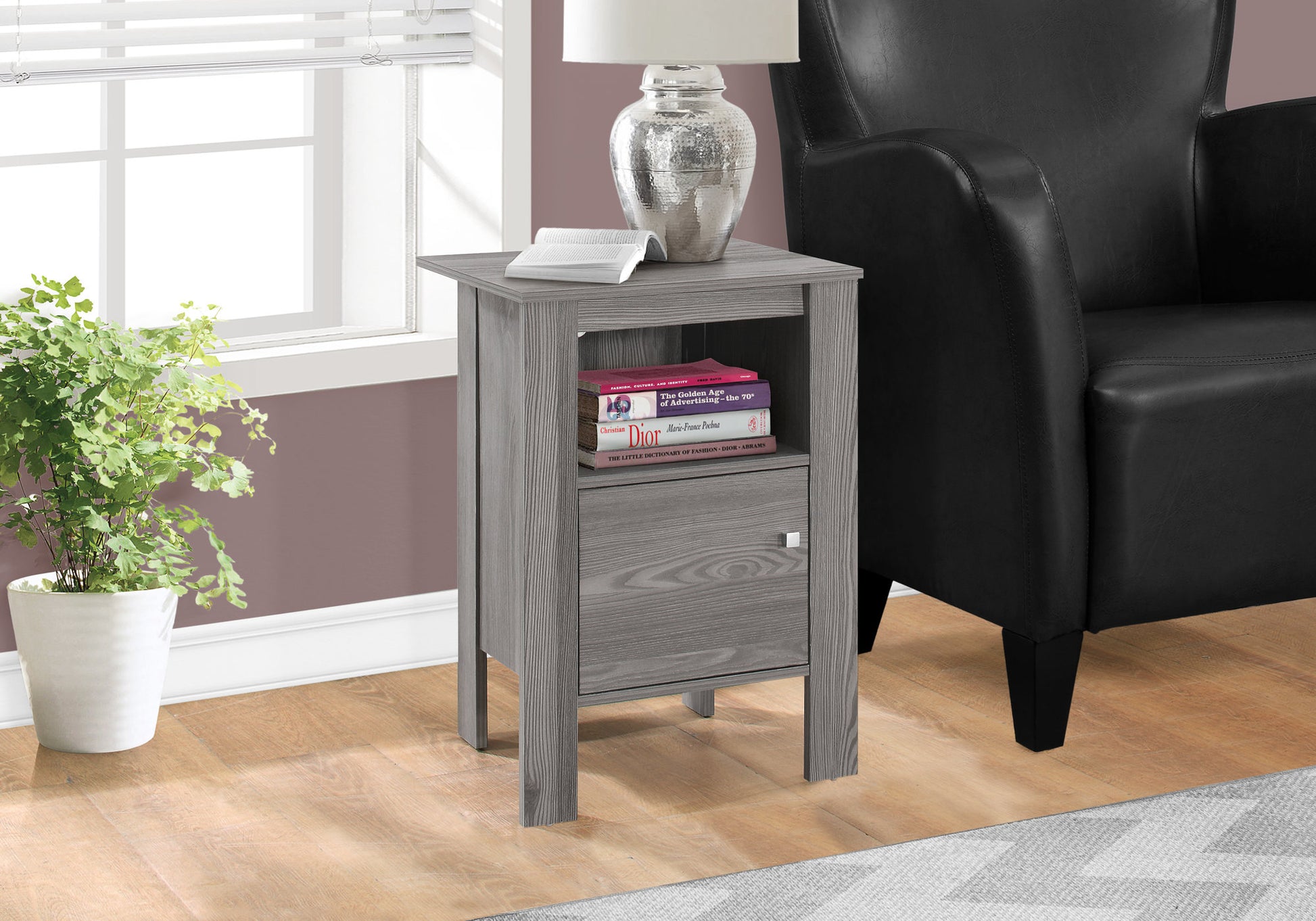 Accent Table - Black / Grey Top Night Stand With Storage-Accent Table-DECOROLALA
