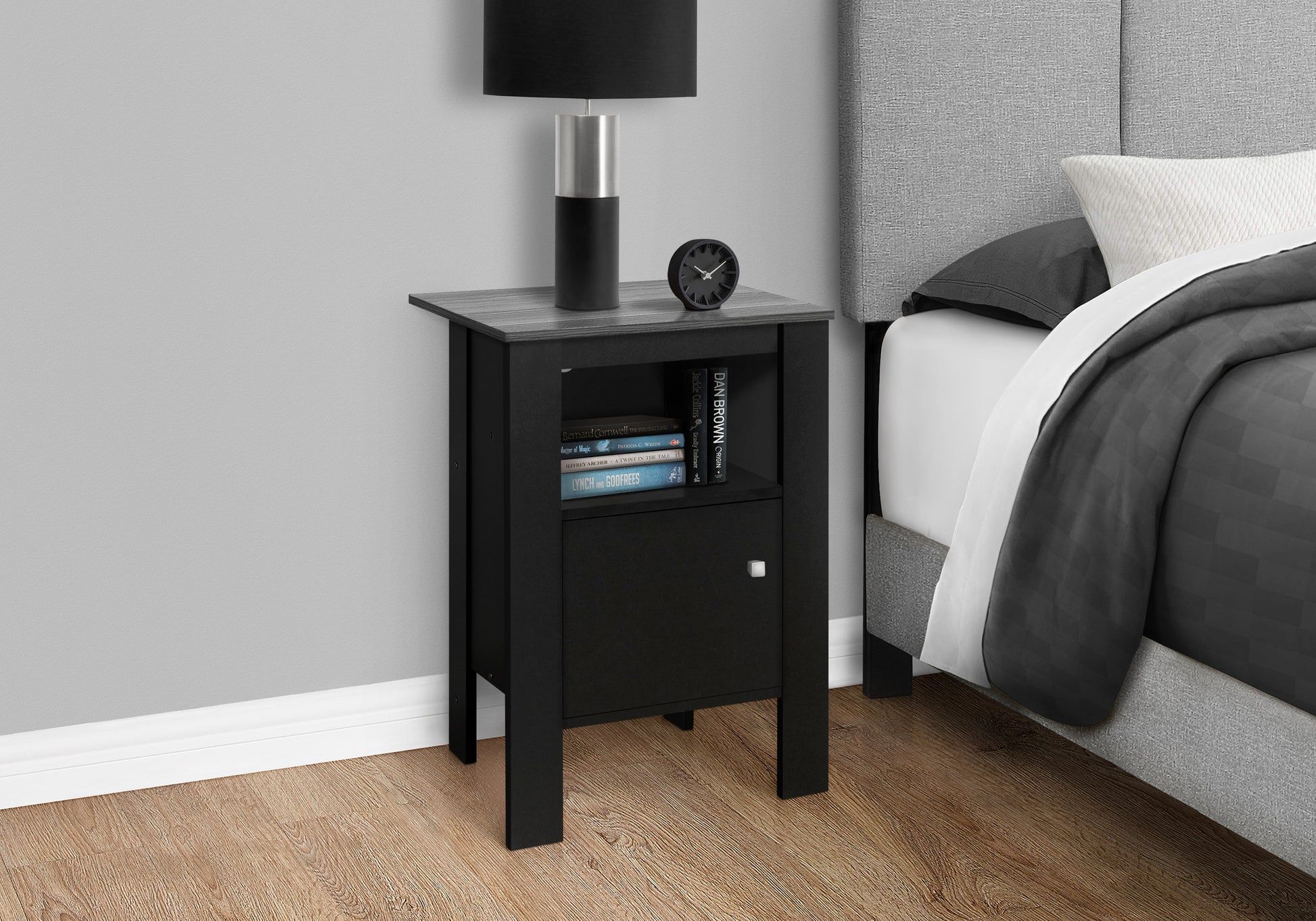 Accent Table - Black / Grey Top Night Stand With Storage-Accent Table-DECOROLALA