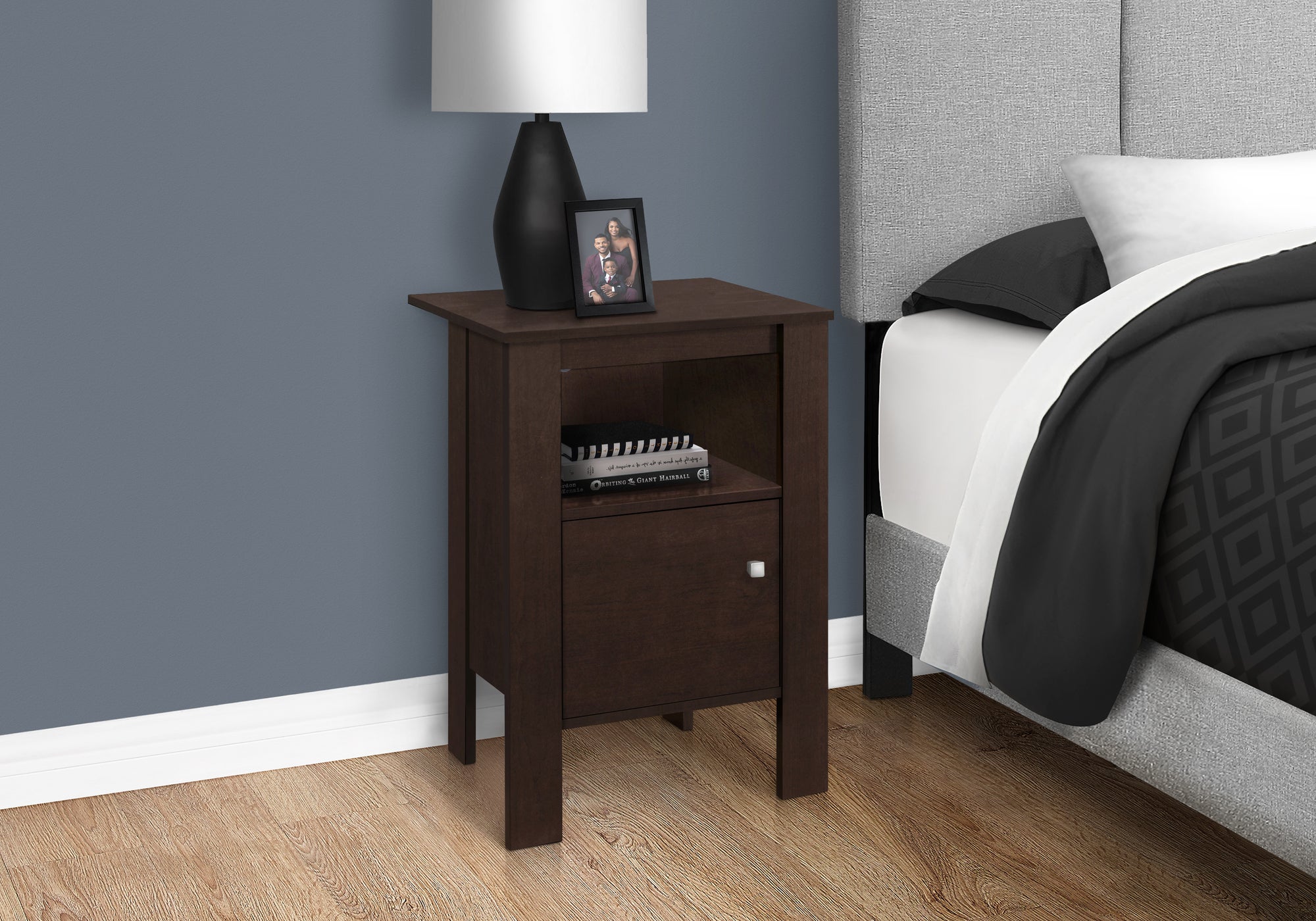 Accent Table - Black / Grey Top Night Stand With Storage-Accent Table-DECOROLALA