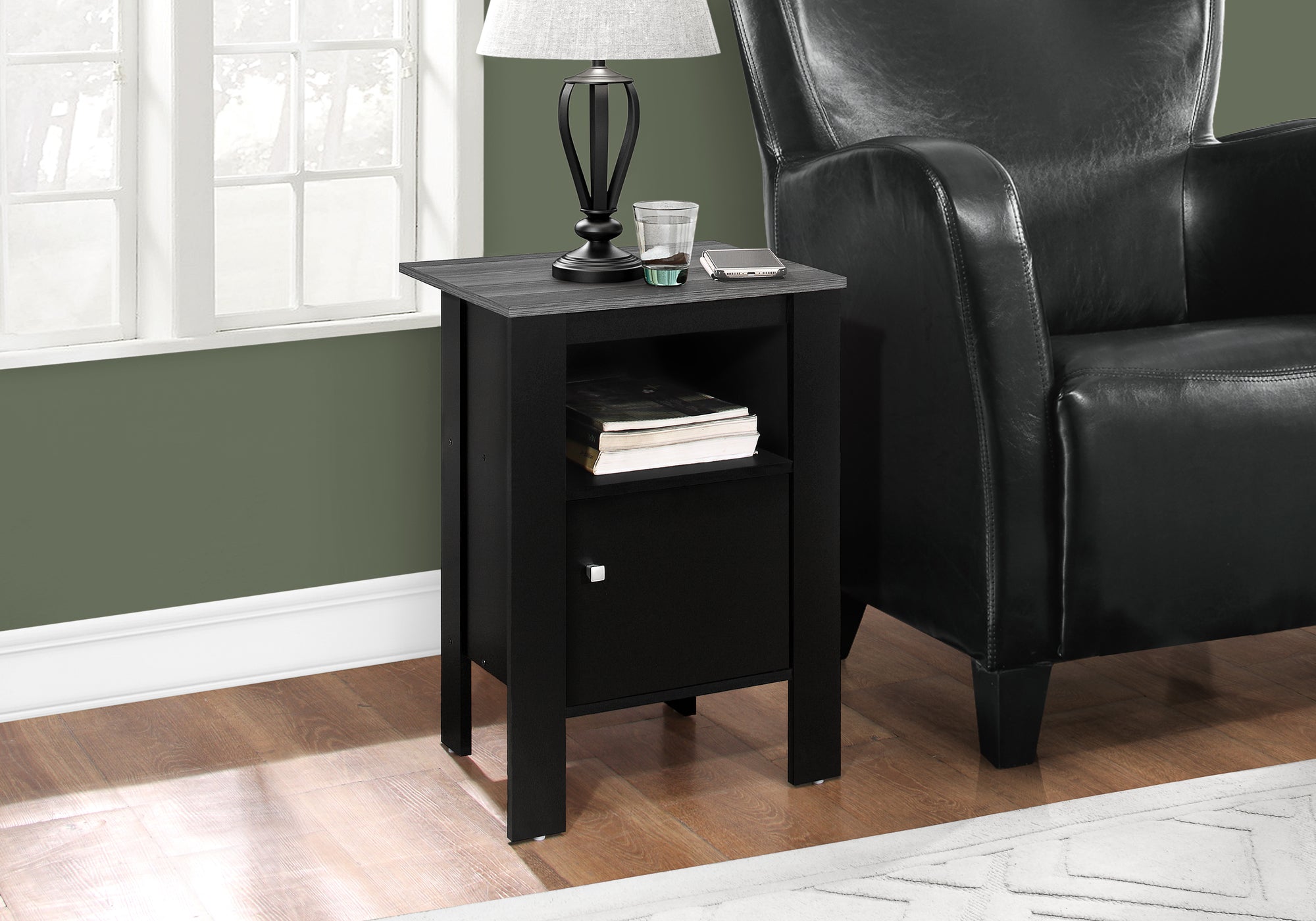 Accent Table - Black / Grey Top Night Stand With Storage-Accent Table-DECOROLALA