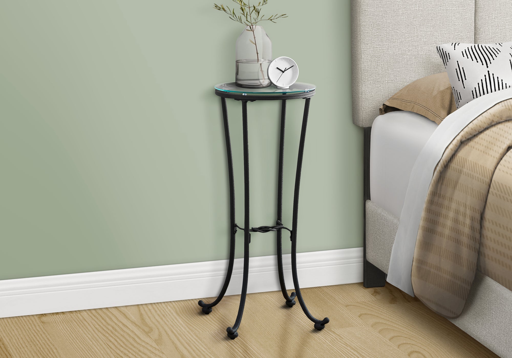 Accent Table - Black Hammered Metal With Glass Top-Accent Table-DECOROLALA