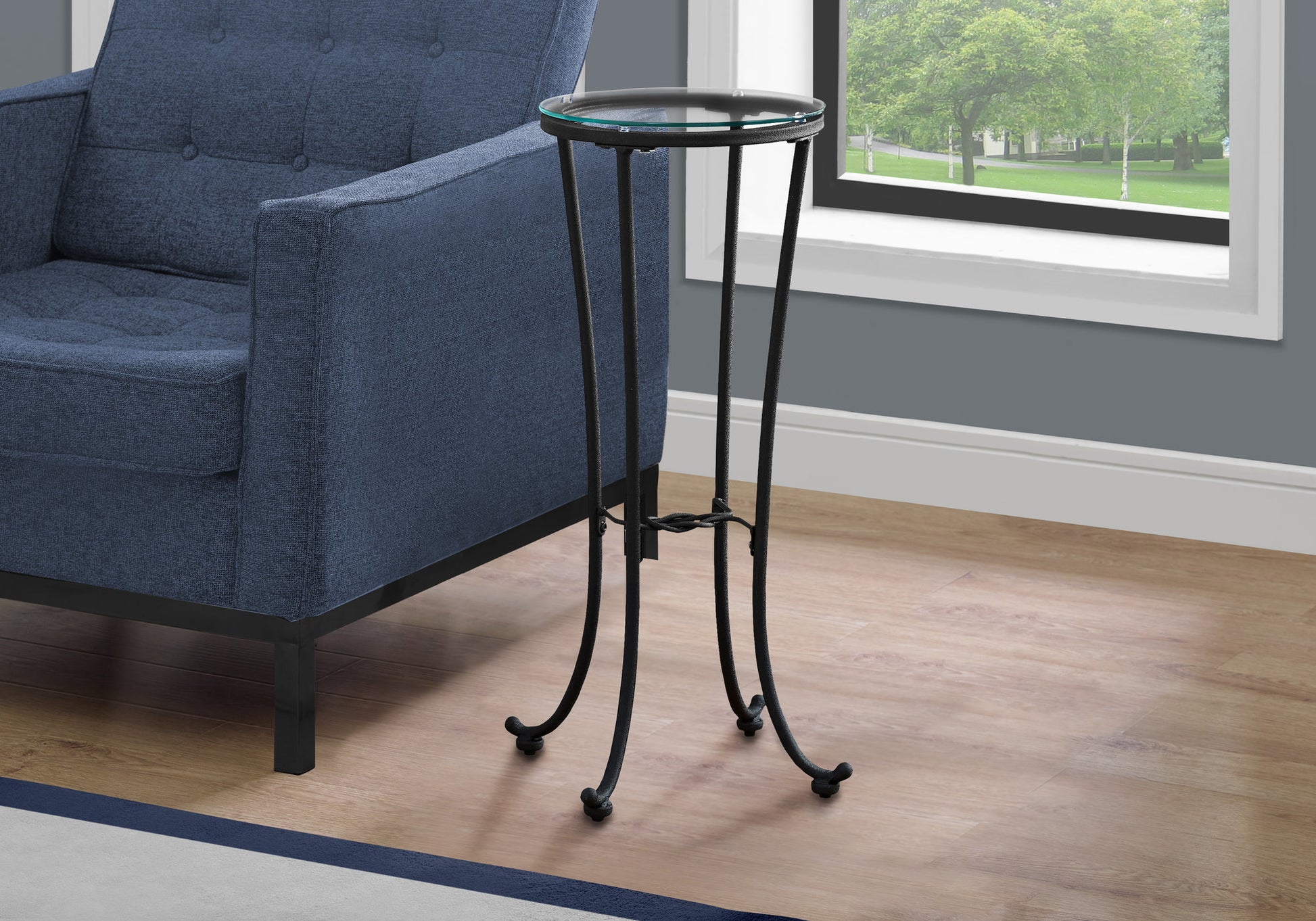Accent Table - Black Hammered Metal With Glass Top-Accent Table-DECOROLALA
