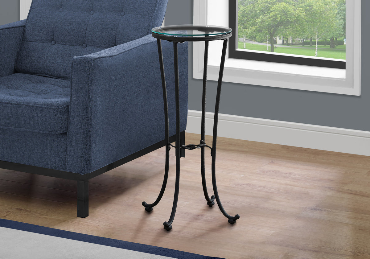 Accent Table - Black Hammered Metal With Glass Top-Accent Tables-DECOROLALA