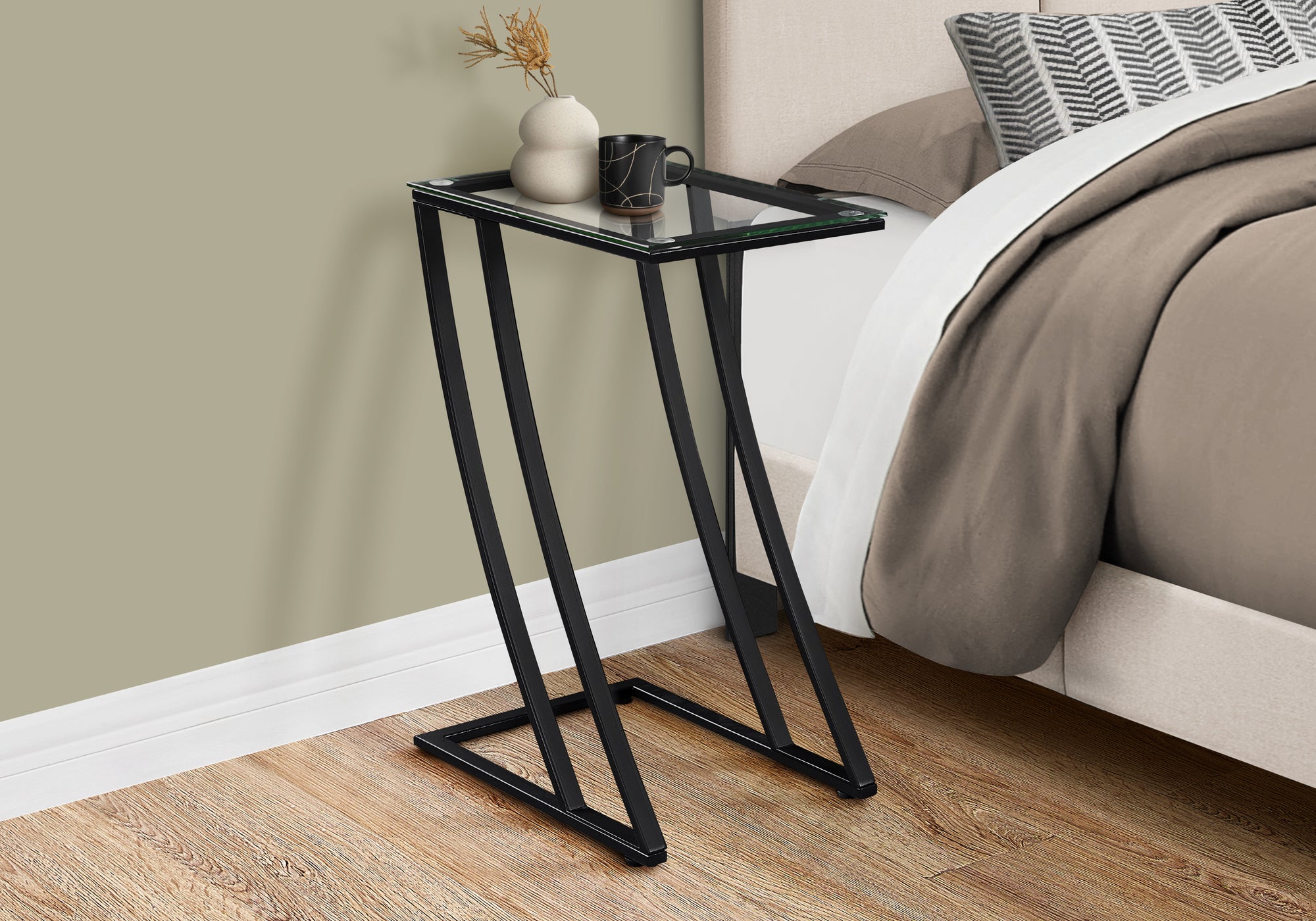 Accent Table - Black Metal With Tempered Glass-Accent Table-DECOROLALA