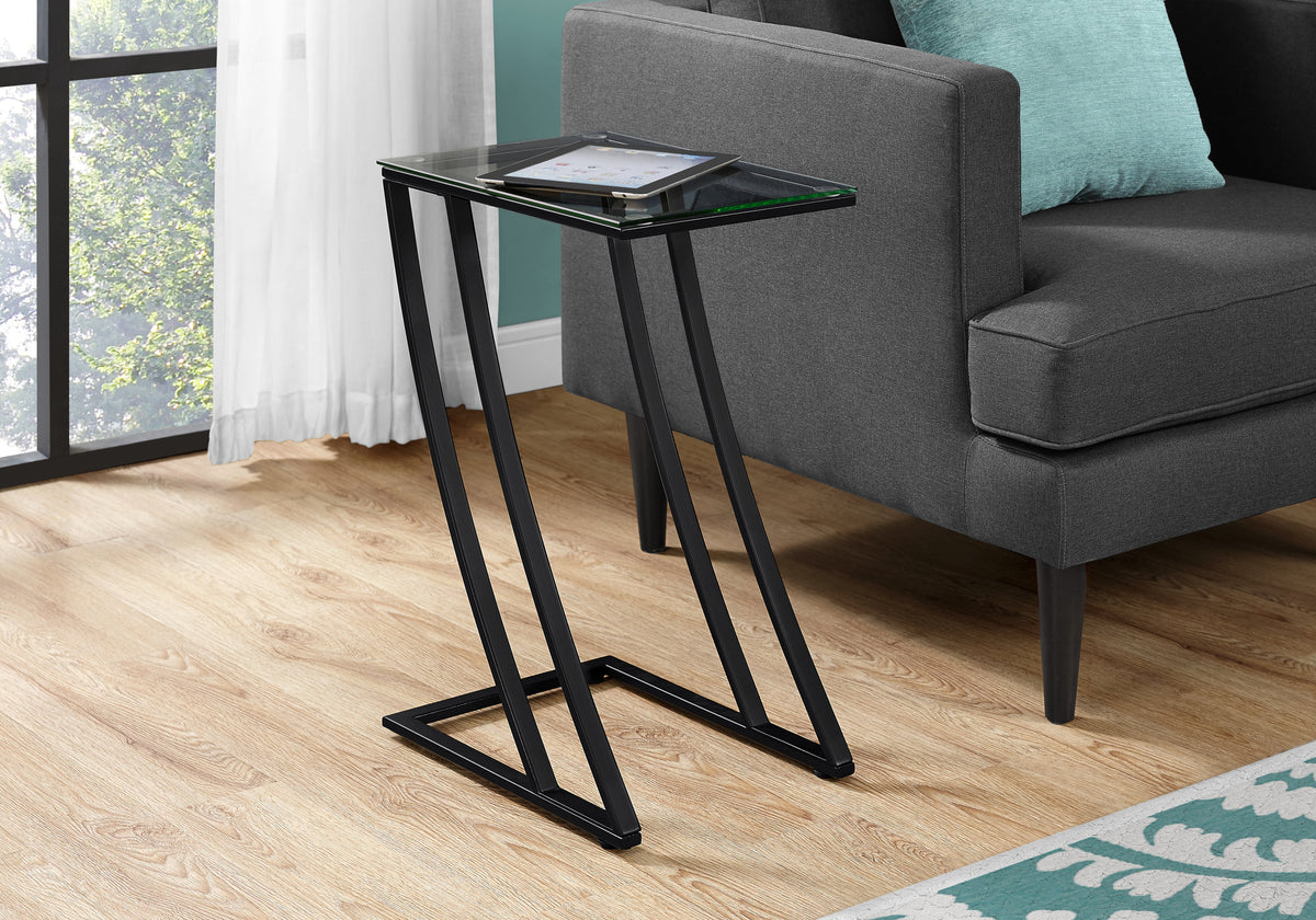 Accent Table - Black Metal With Tempered Glass-Nesting Tables-DECOROLALA