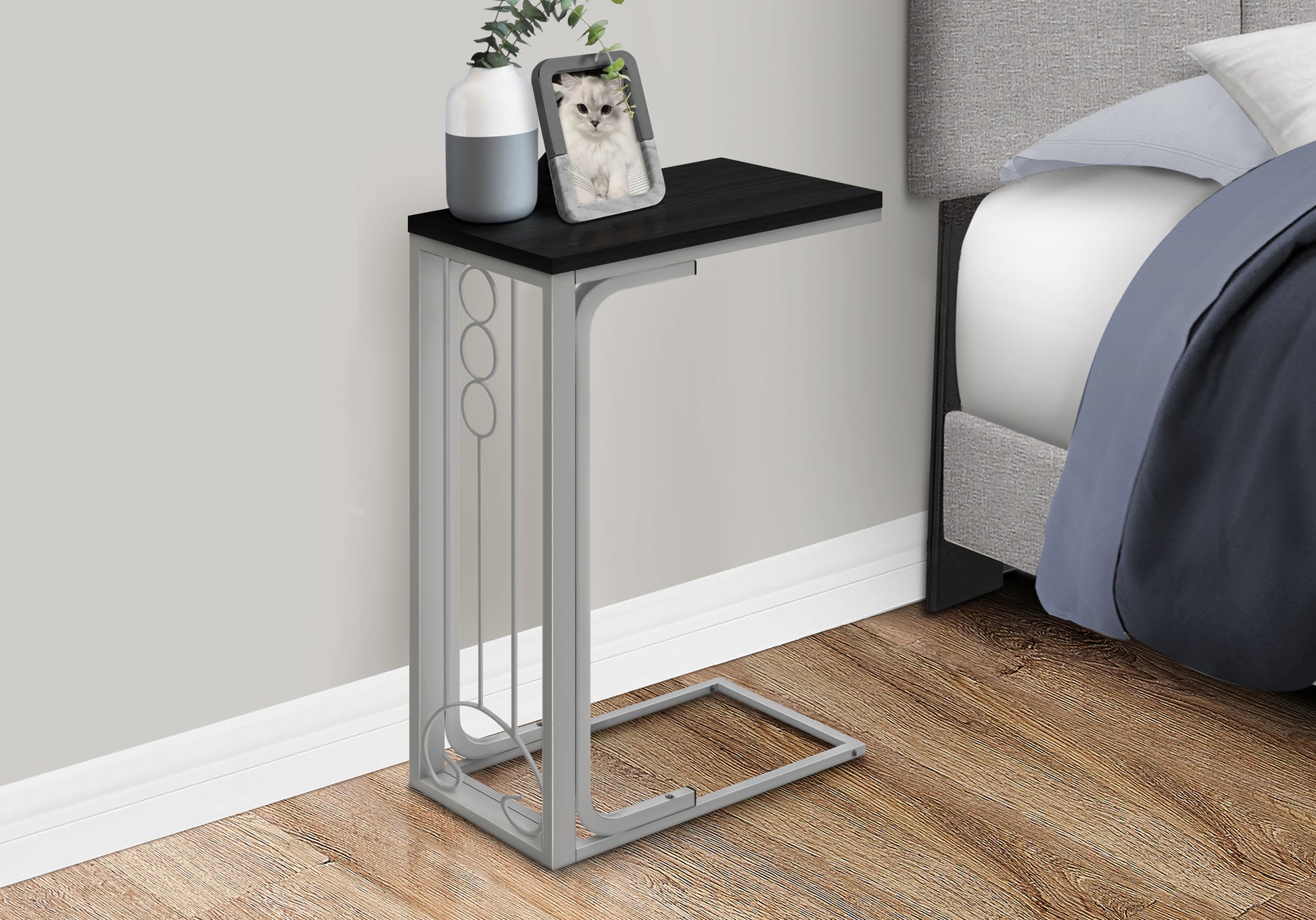 Accent Table Black Top Silver Metal Base-Accent Table-DECOROLALA