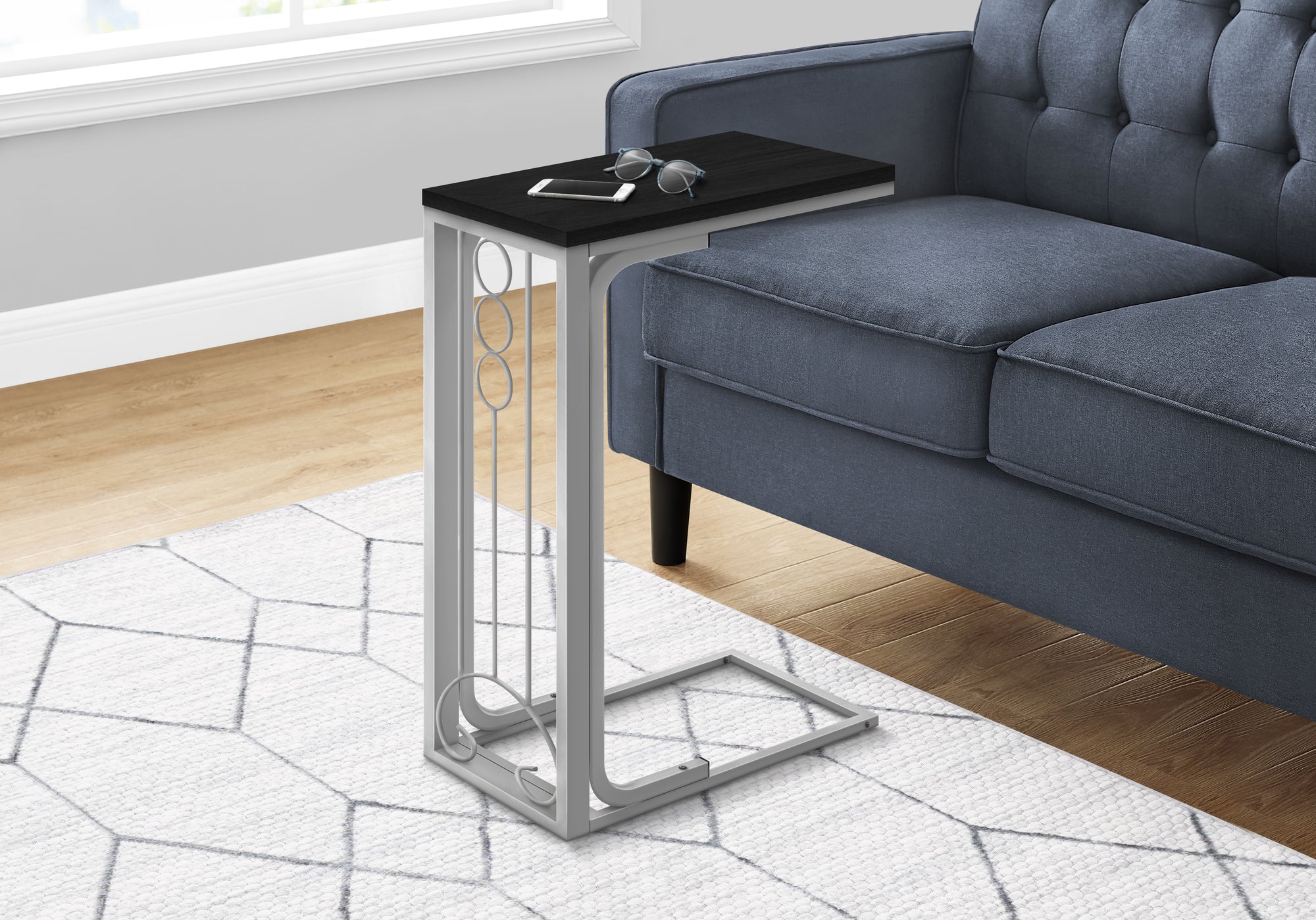 Accent Table Black Top Silver Metal Base-Accent Table-DECOROLALA