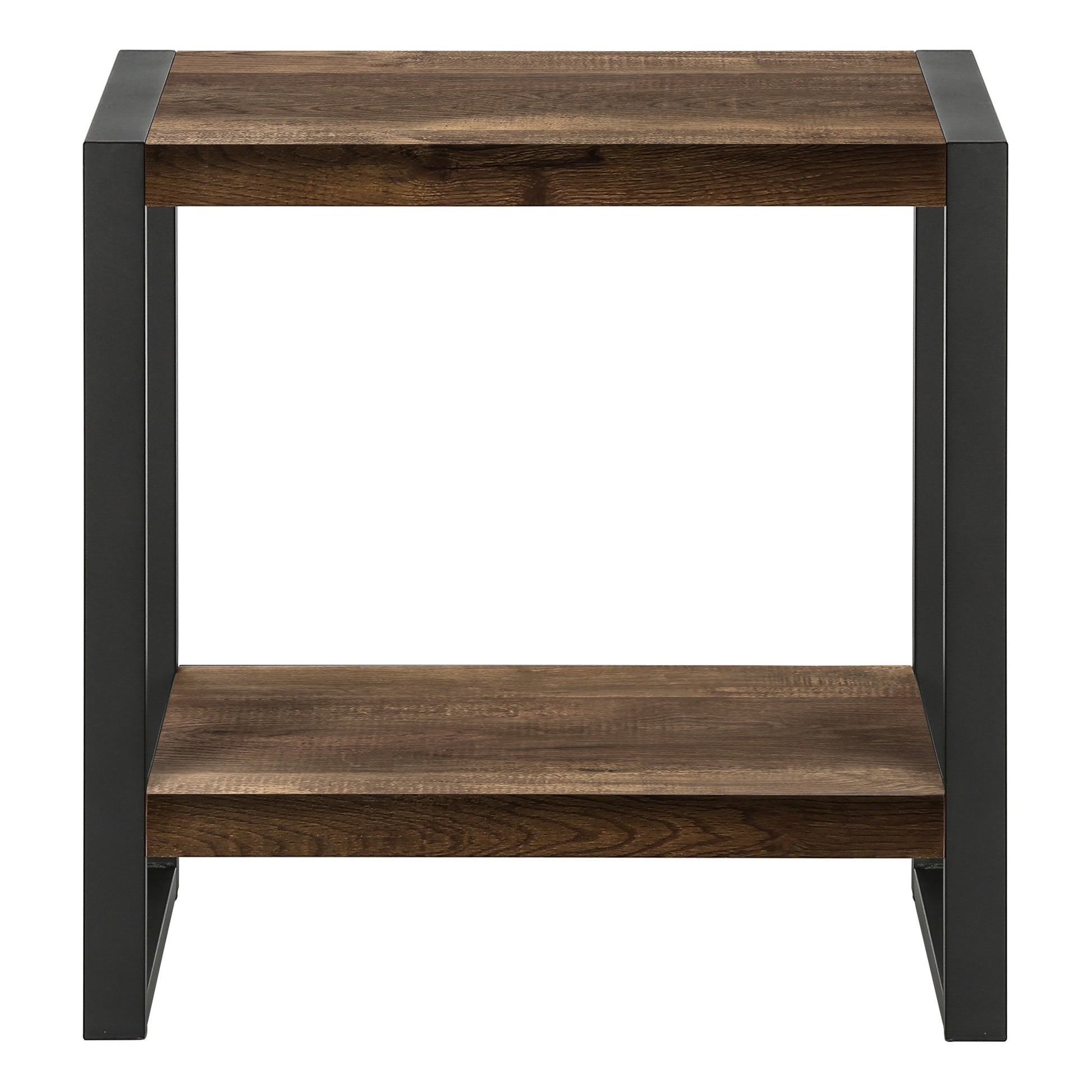 Accent Table Brown Reclaimed Wood 2-Tier Black Metal-Accent Table-DECOROLALA