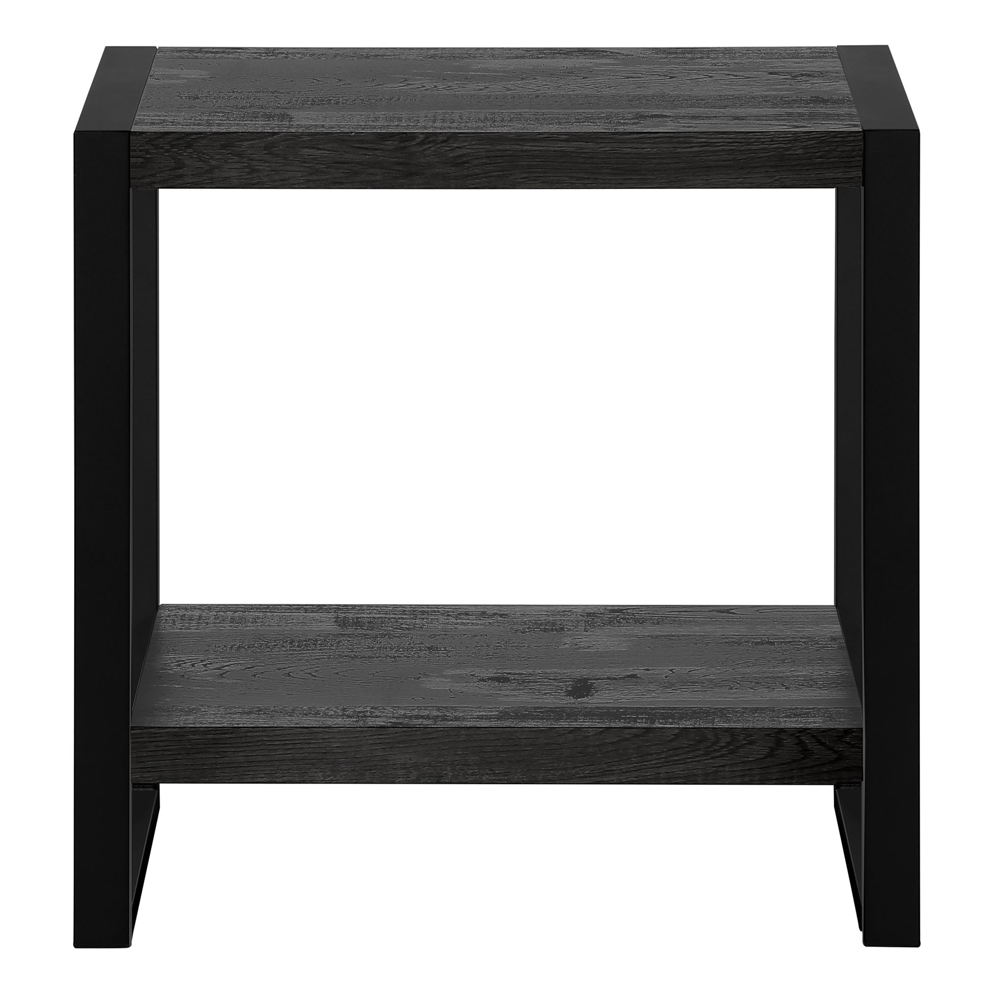 Accent Table Brown Reclaimed Wood 2-Tier Black Metal-Accent Table-DECOROLALA