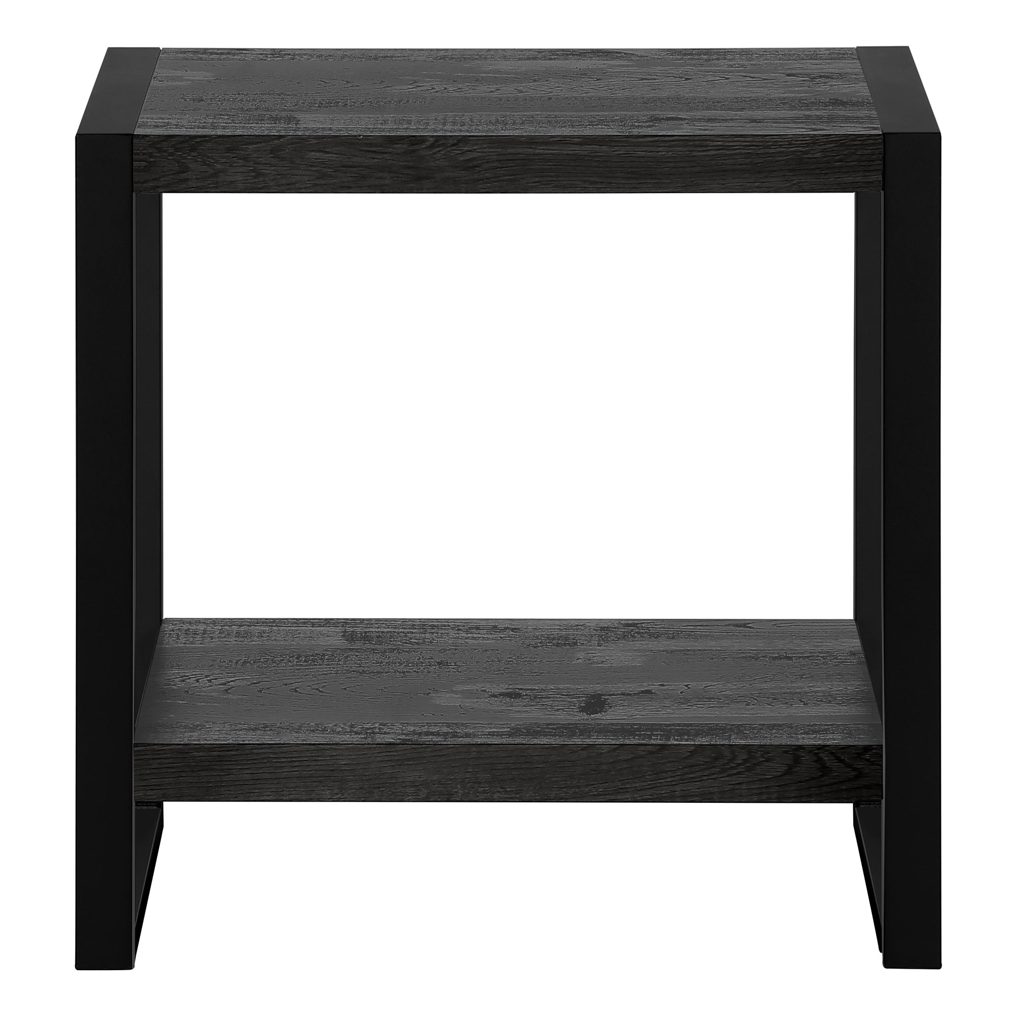 Accent Table Brown Reclaimed Wood 2-Tier Black Metal-Accent Table-DECOROLALA