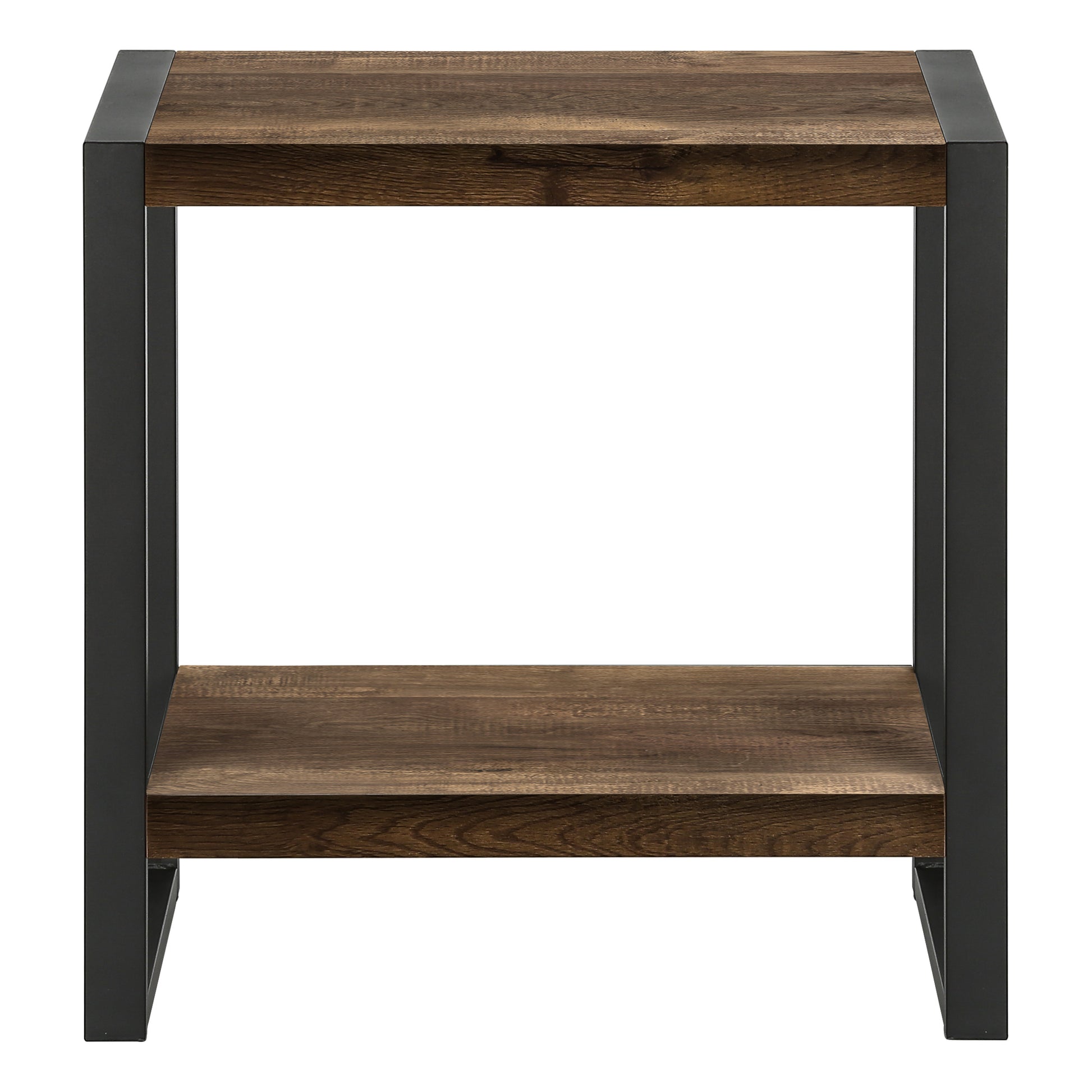 Accent Table Brown Reclaimed Wood 2-Tier Black Metal-Accent Table-DECOROLALA
