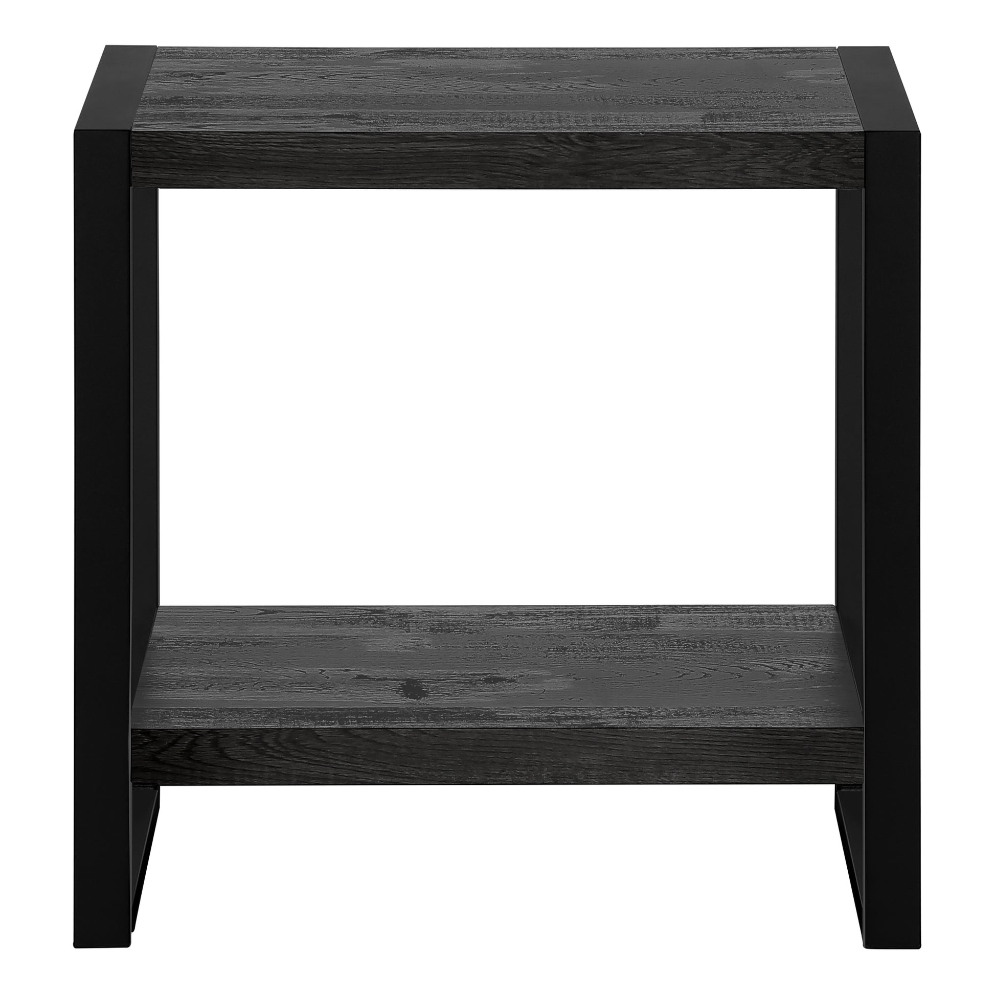 Accent Table Brown Reclaimed Wood 2-Tier Black Metal-Accent Table-DECOROLALA