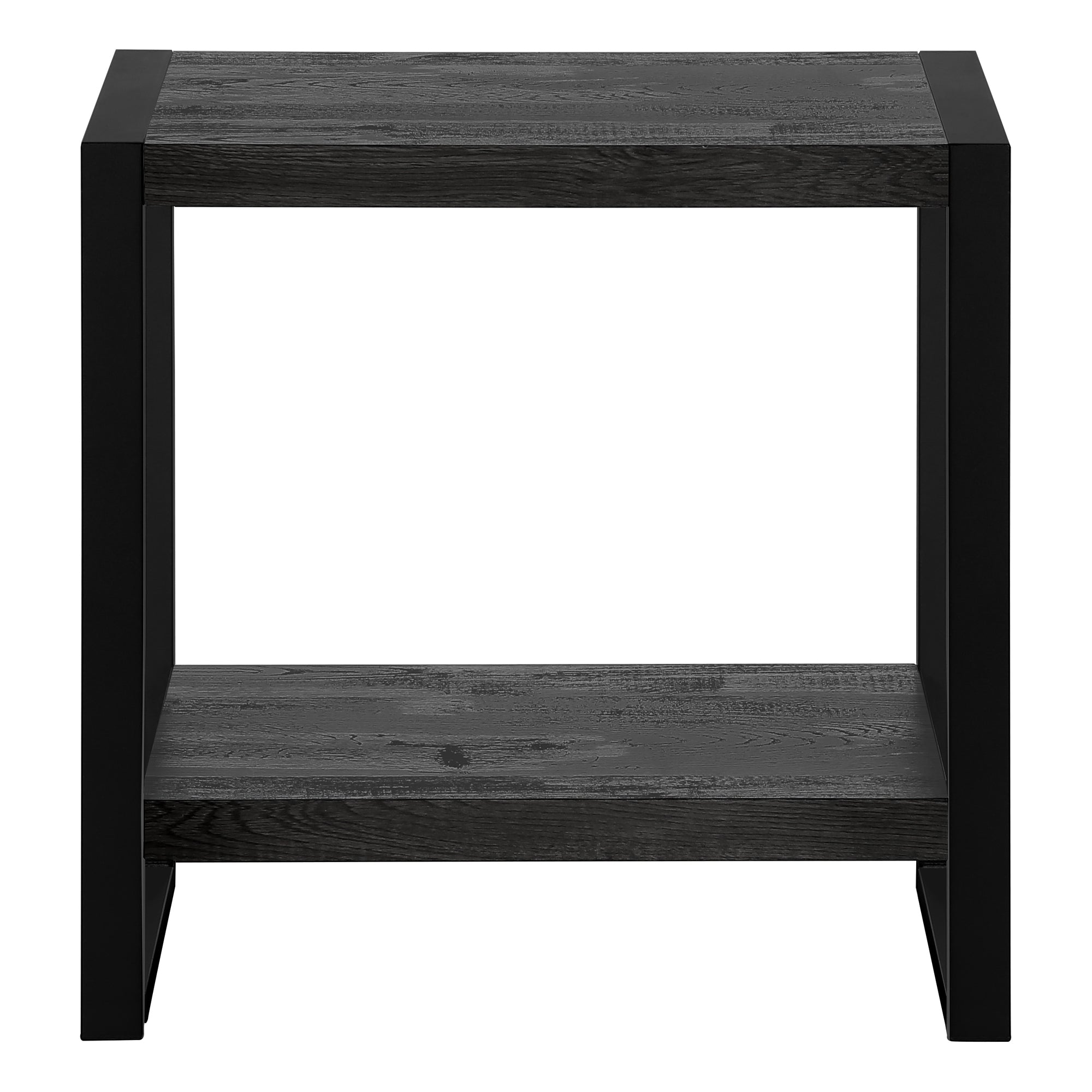 Accent Table Brown Reclaimed Wood 2-Tier Black Metal-Accent Table-DECOROLALA