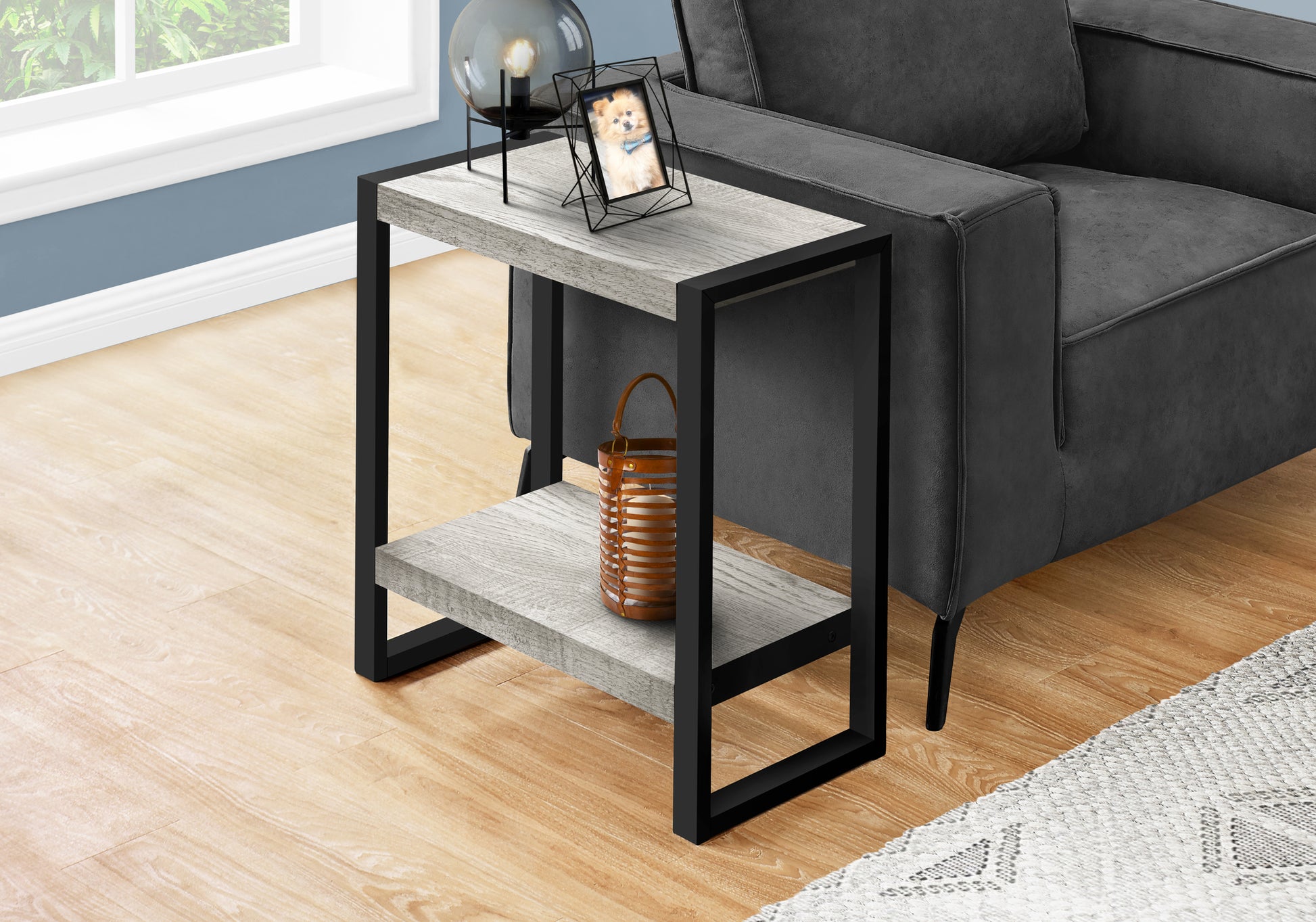 Accent Table Brown Reclaimed Wood 2-Tier Black Metal-Accent Table-DECOROLALA