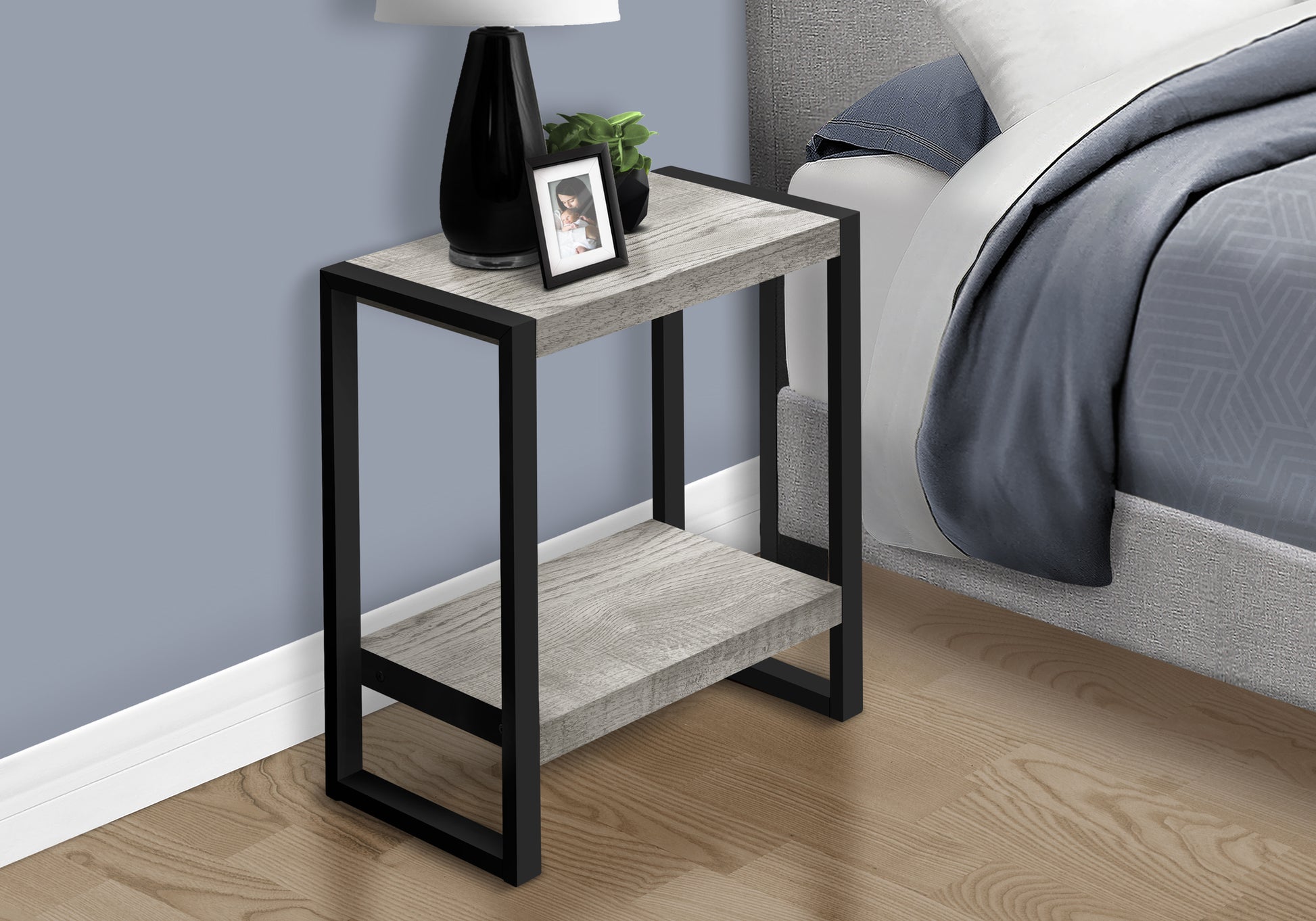 Accent Table Brown Reclaimed Wood 2-Tier Black Metal-Accent Table-DECOROLALA
