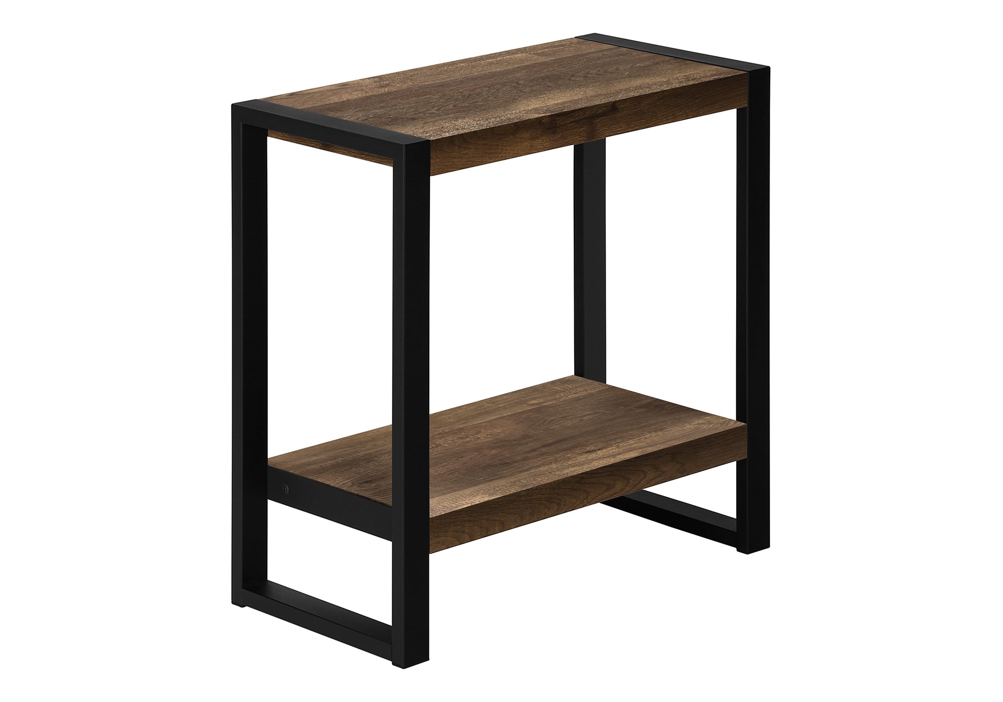 Accent Table Brown Reclaimed Wood 2-Tier Black Metal-Accent Table-DECOROLALA