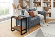Accent Table Brown Reclaimed Wood 2-Tier Black Metal-Accent Table-DECOROLALA