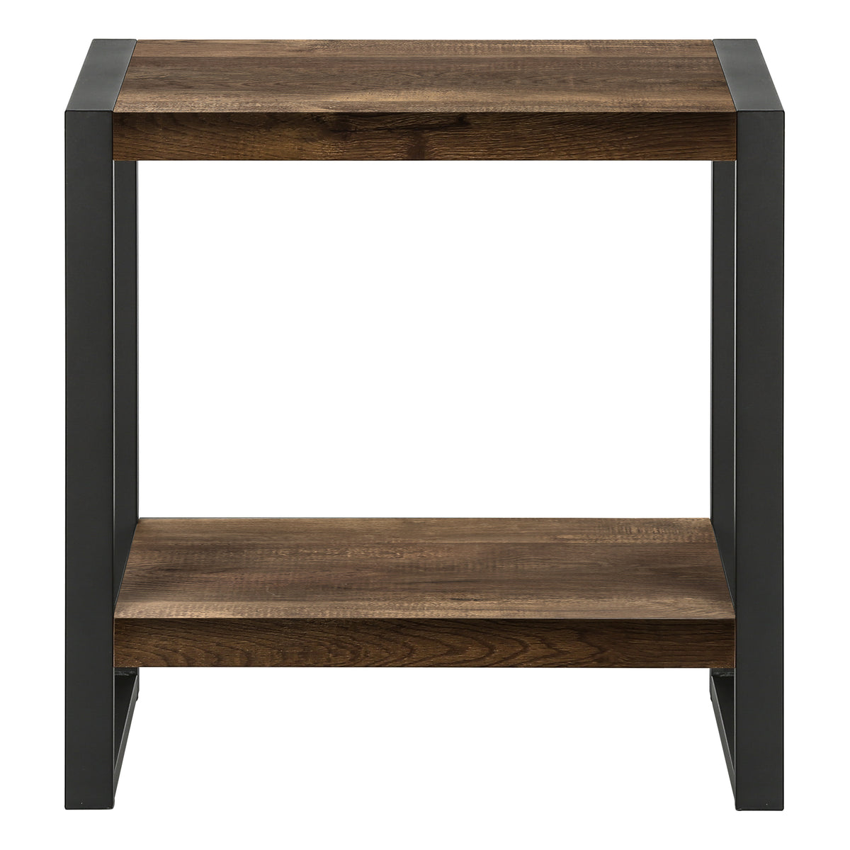 Accent Table Brown Reclaimed Wood 2-Tier Black Metal-Accent Tables-DECOROLALA