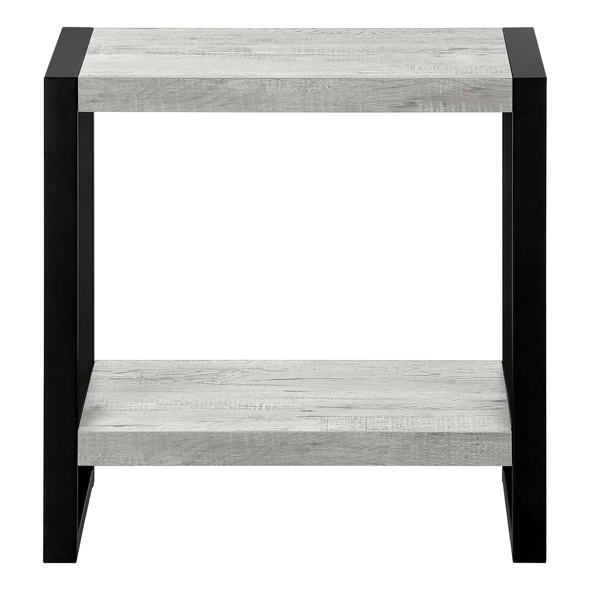 Accent Table Brown Reclaimed Wood 2-Tier Black Metal-Accent Tables-DECOROLALA