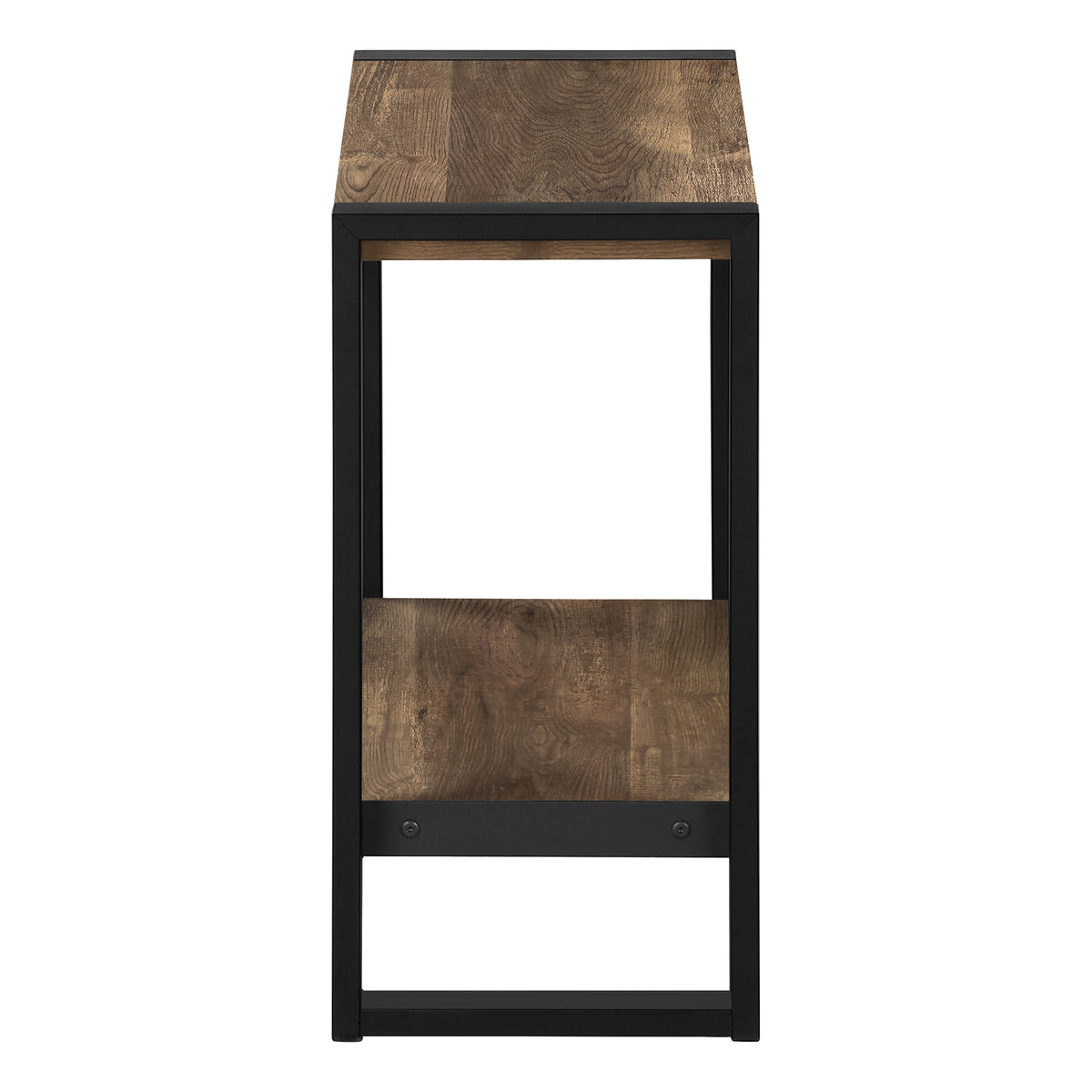Accent Table Brown Reclaimed Wood 2-Tier Black Metal-Accent Tables-DECOROLALA