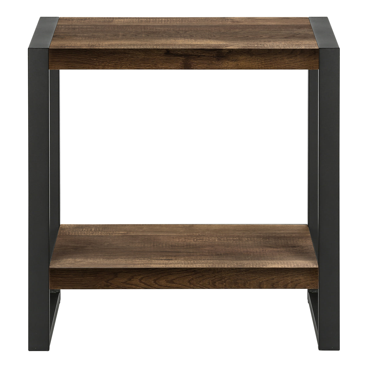 Accent Table Brown Reclaimed Wood 2-Tier Black Metal-Accent Tables-DECOROLALA