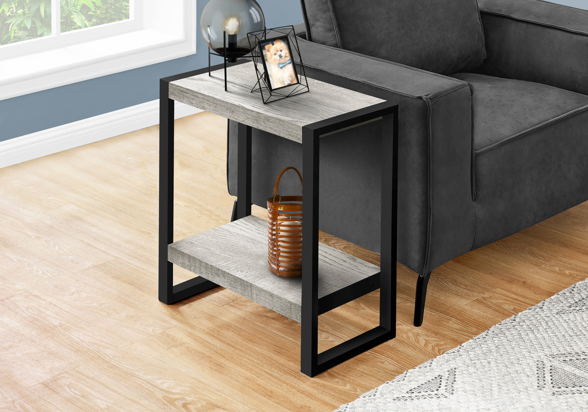 Accent Table Brown Reclaimed Wood 2-Tier Black Metal-Accent Tables-DECOROLALA