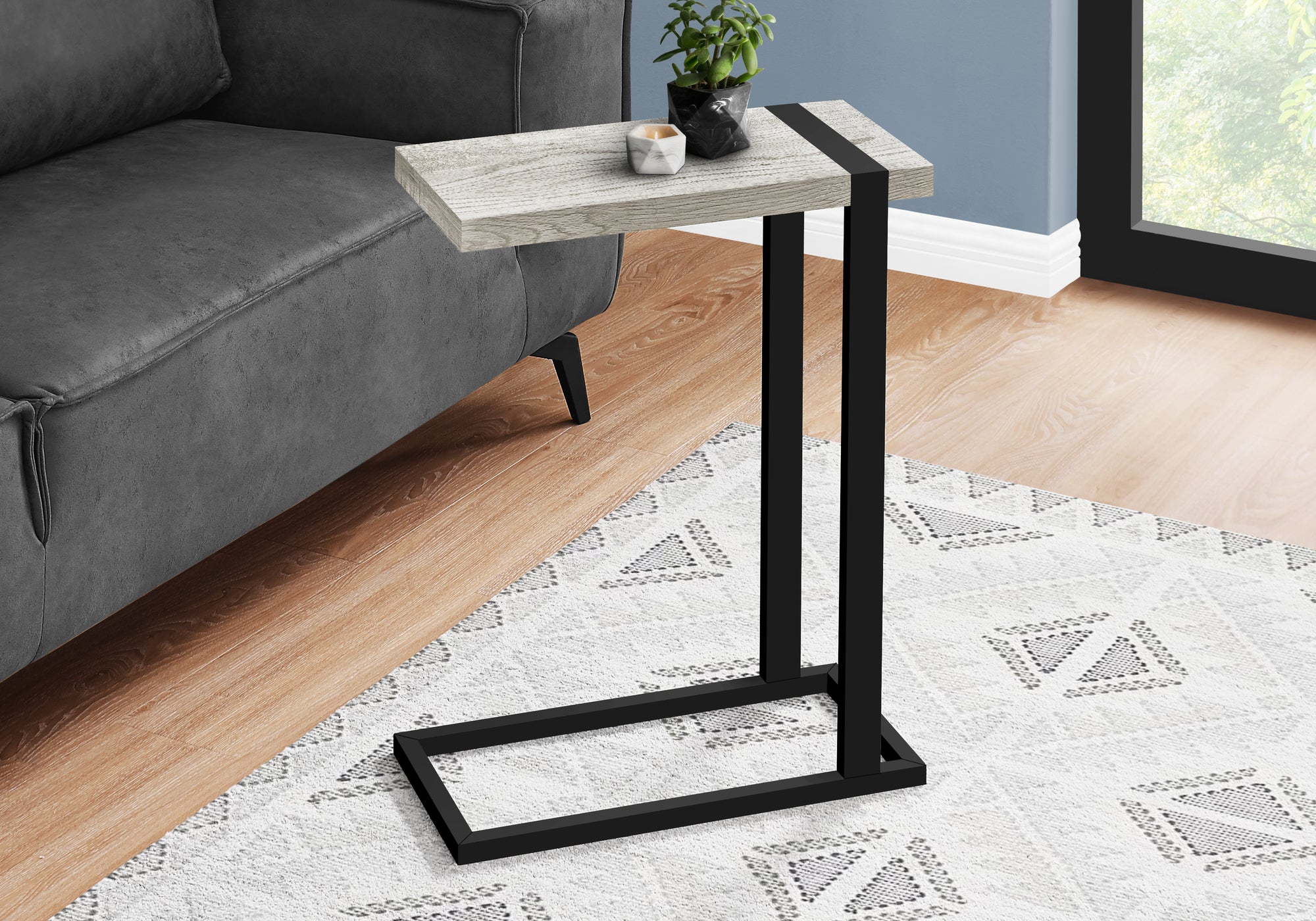 Accent Table Brown Reclaimed Wood/Black Metal C-Shape-Accent Table-DECOROLALA