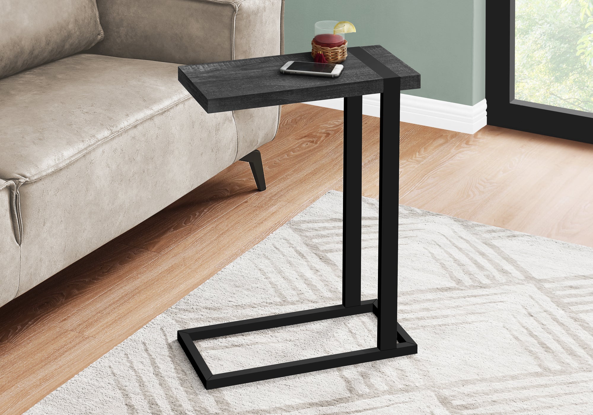 Accent Table Brown Reclaimed Wood/Black Metal C-Shape-Accent Table-DECOROLALA