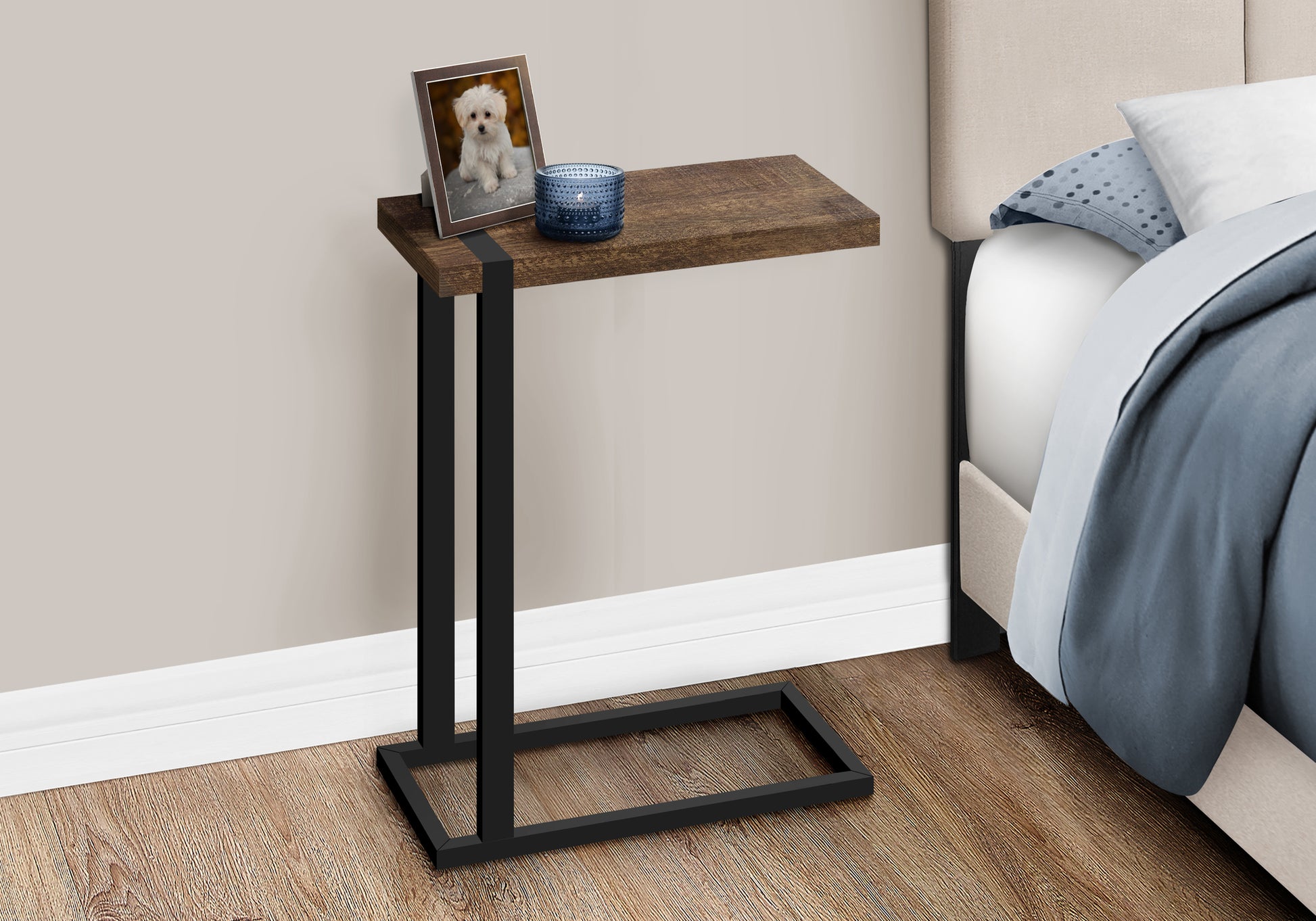 Accent Table Brown Reclaimed Wood/Black Metal C-Shape-Accent Table-DECOROLALA
