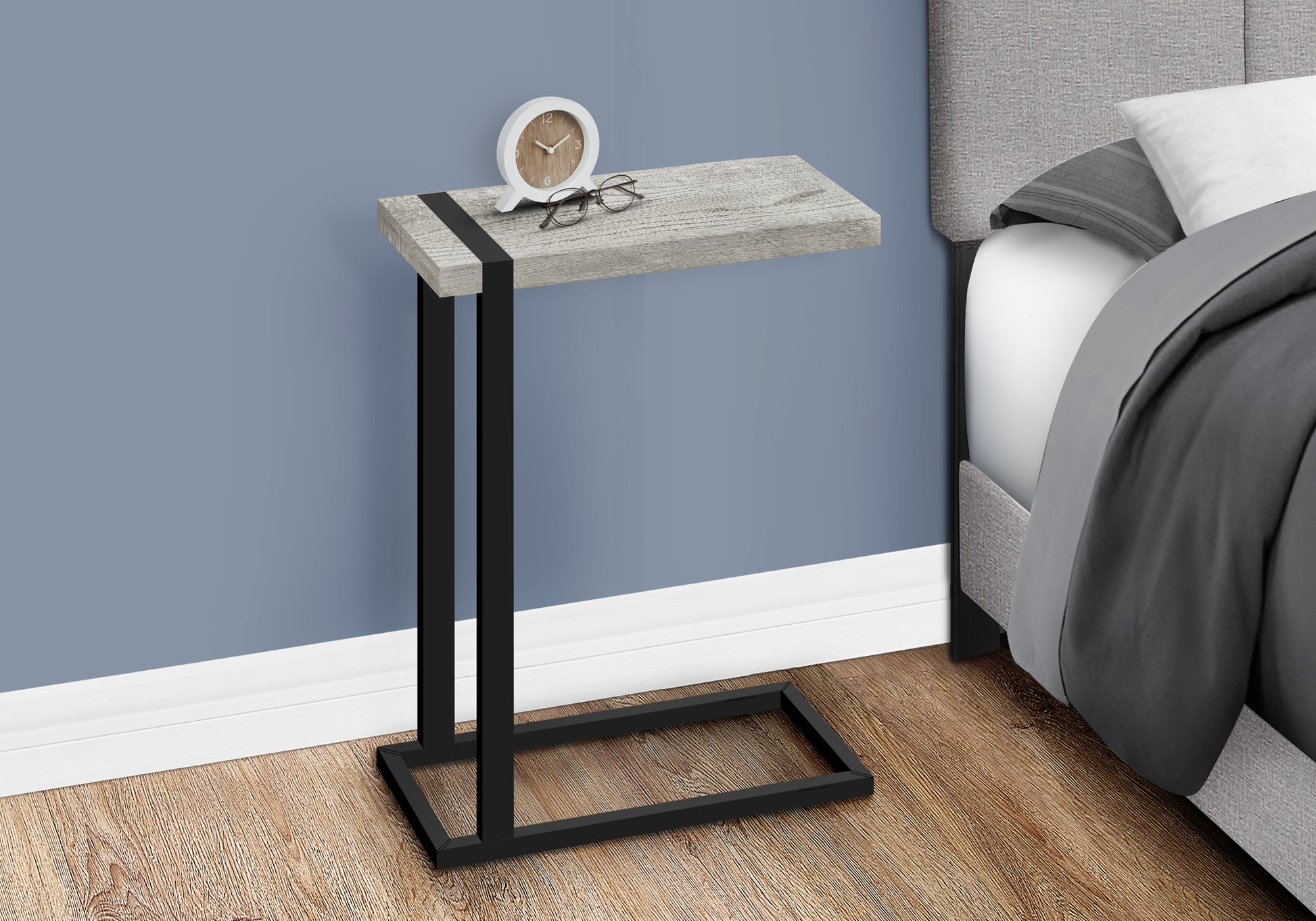 Accent Table Brown Reclaimed Wood/Black Metal C-Shape-Accent Table-DECOROLALA