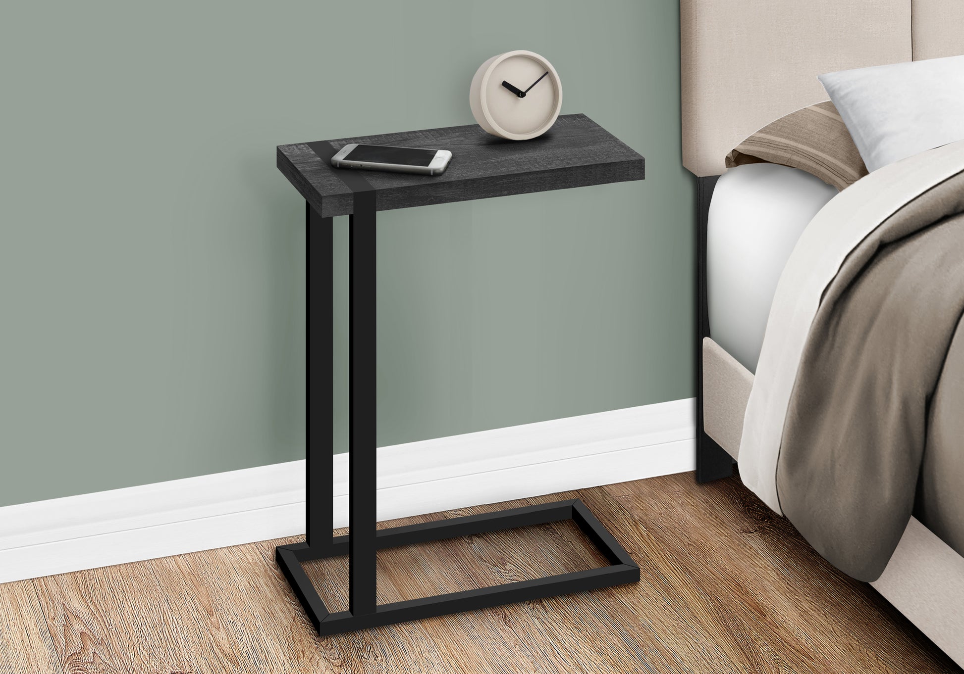 Accent Table Brown Reclaimed Wood/Black Metal C-Shape-Accent Table-DECOROLALA